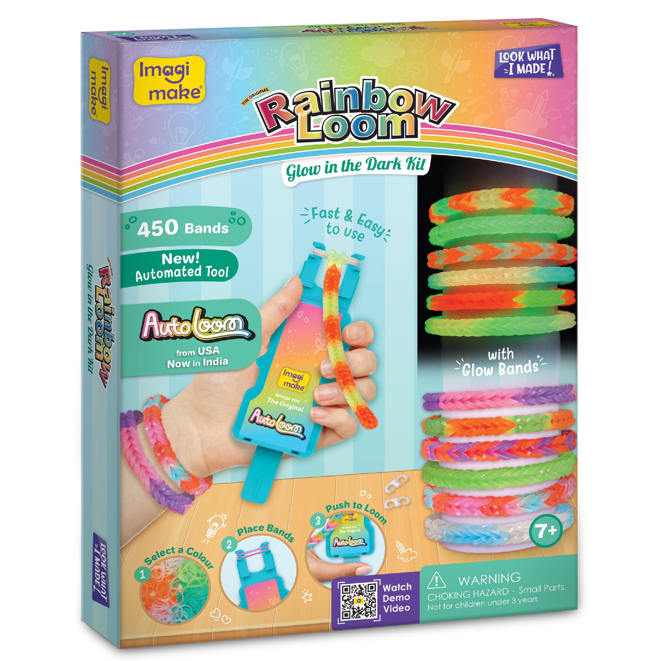 Imagimake Rainbow Loom Glow in the Dark Kit | Bracelet Making kit with 450+ Bands & Clips | Auto Loom Tool |DIY Art & Craft Kit |Creative Gift for Girls Age 7+-picture-13