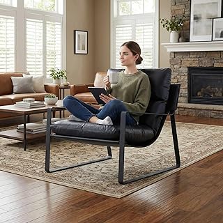 LukeAlon Modern PU Leather Accent Armchair, Upholstered Living Room Chai...