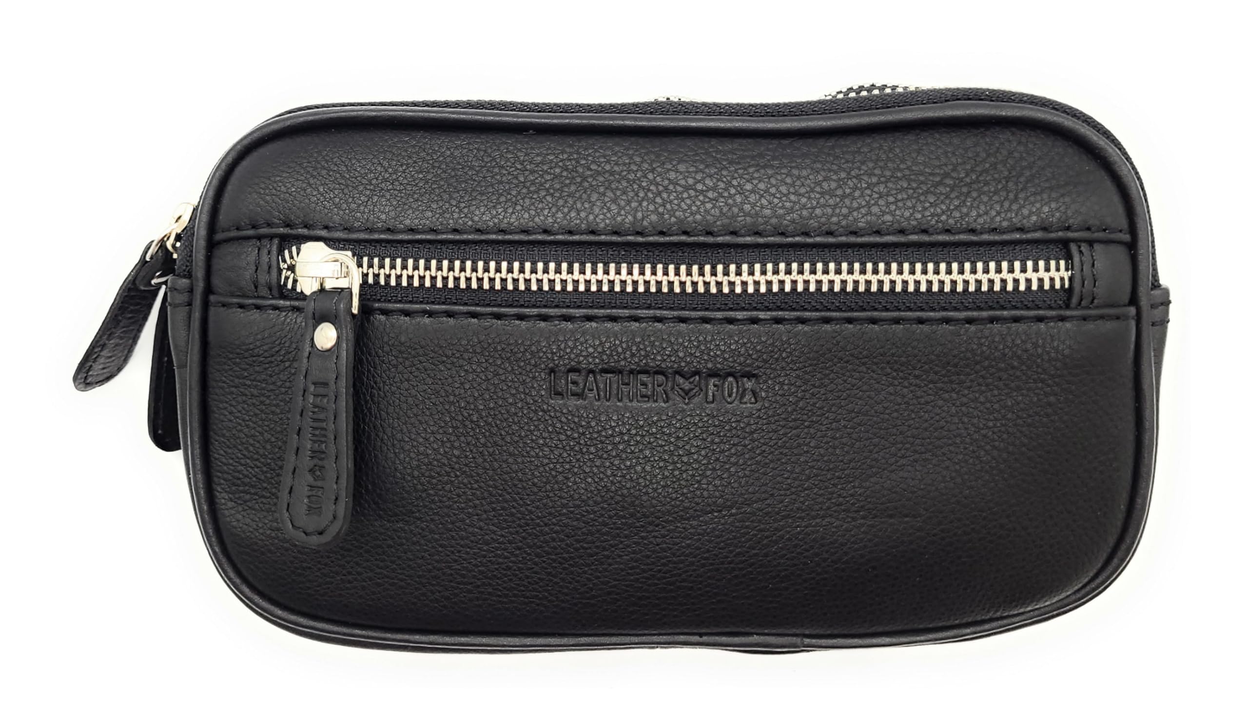 große echt Leder Reißverschluss Gürteltasche Bikertasche Hüfttasche Bauchtasche Rindleder schwarz