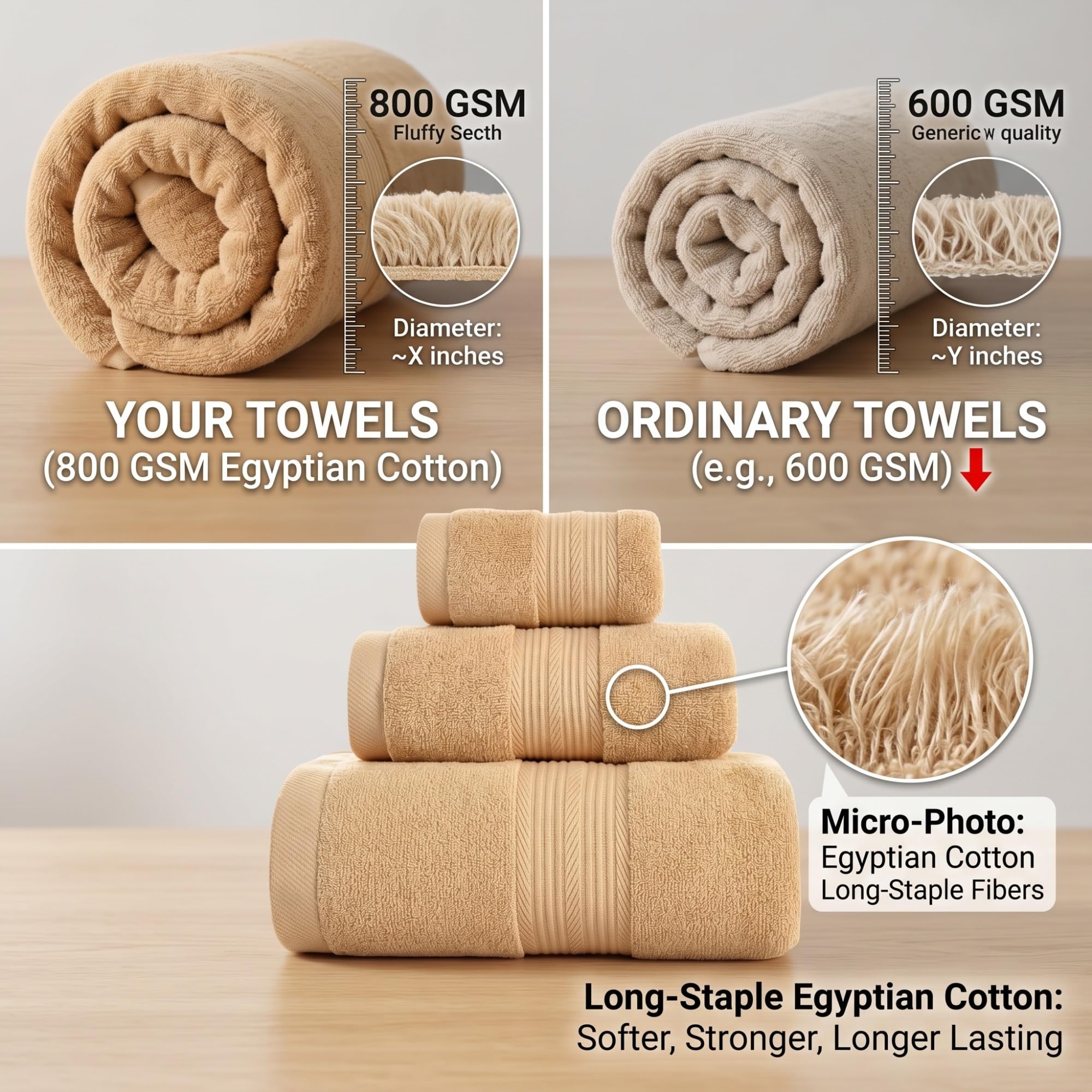 Genérico 3 Paquetes de Toallas de algodón Egipcio 800 g/m², 2026 absorbentes Suaves mejoradas Toallas baño Lujo Secado rápido, Juego Toallas baño Grandes Felpa Multicolor for Gimnasio casa(Bianco)
