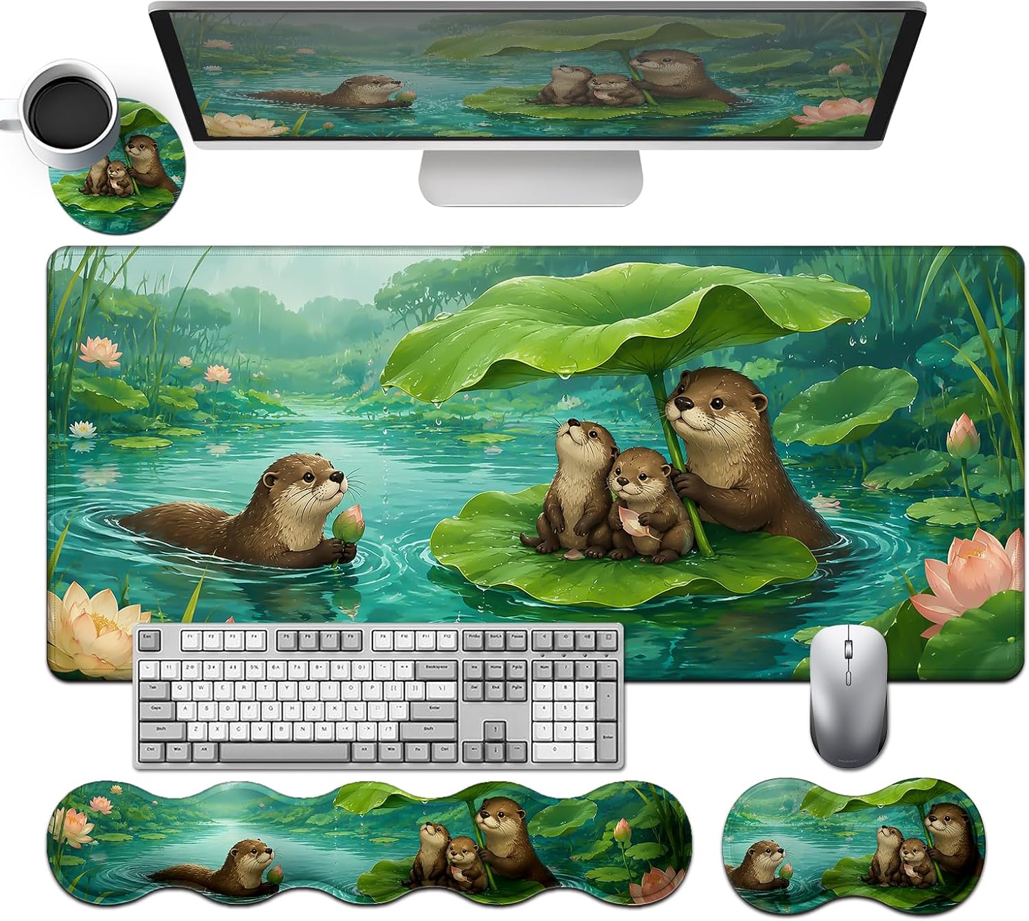 Large Desk Pad Set with Keyboard Wrist Rest & Mouse Wrist Support