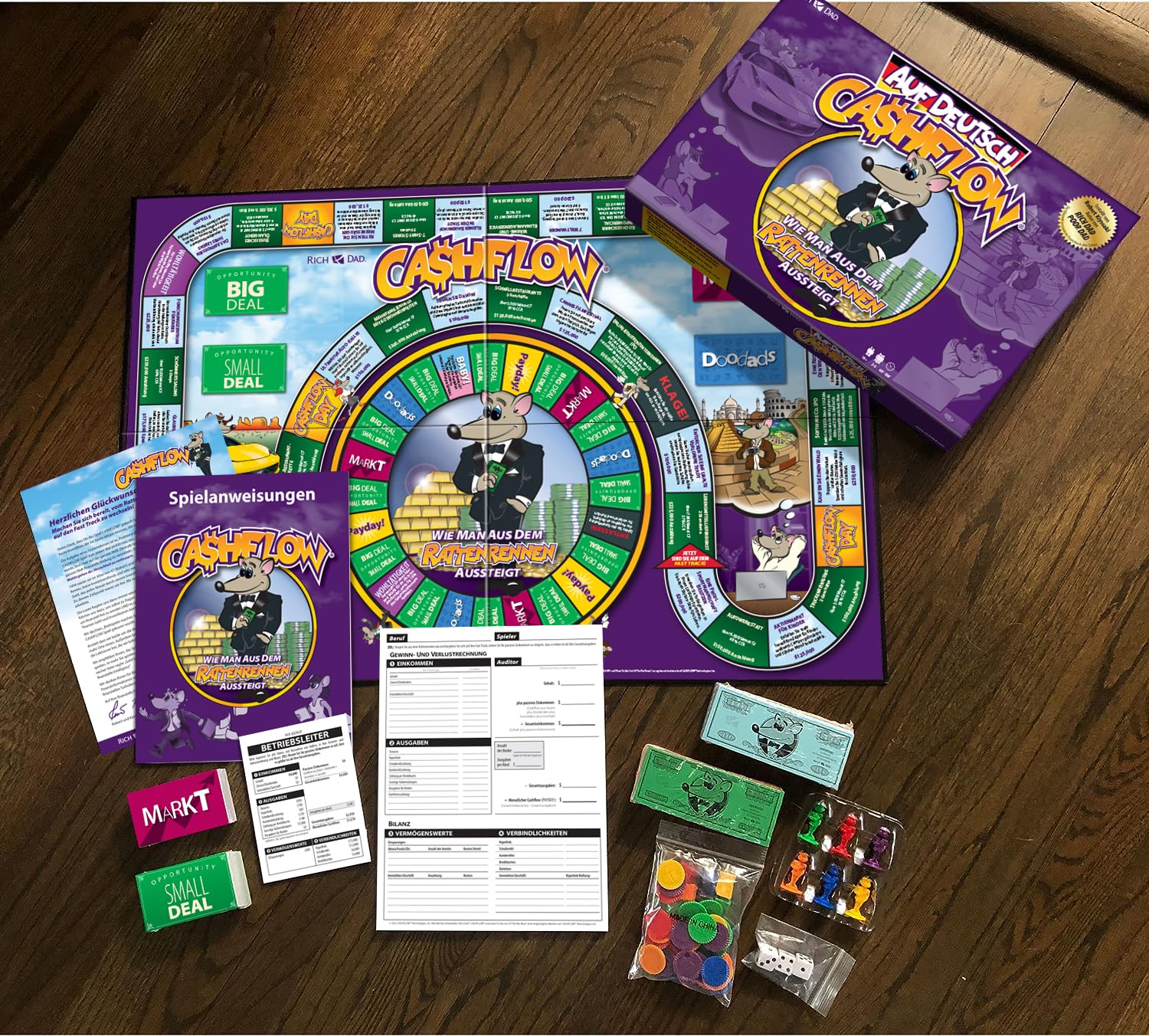 Rich Dad CASHFLOW – EIN Lernspiel von Robert Kiyosaki zur finanziellen Allgemeinbildung der Familie, zu Unternehmensentwicklung, Investitionen und Geldmanagement, auf Deutsch