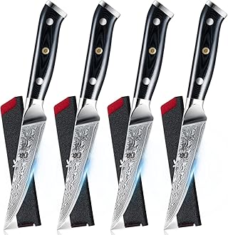 KYOKU Gin Series Steak Knife Set of 4, 4.5" Steak Knives, Japanese VG10 Damascus Stainless Steel Kitchen Knife Set with Silver Ion Blades G10 Handles Mosaic Pins, Cutlery Set w/Sheaths & Case
