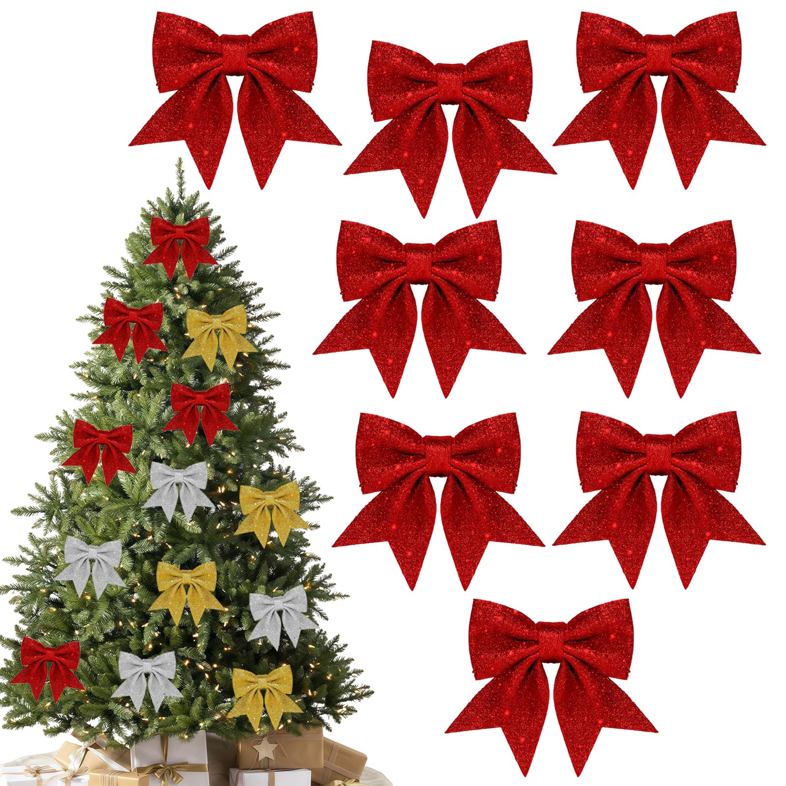 Lazos de Navidad con purpurina resistentes que no pierden la forma para decorar árboles y coronas