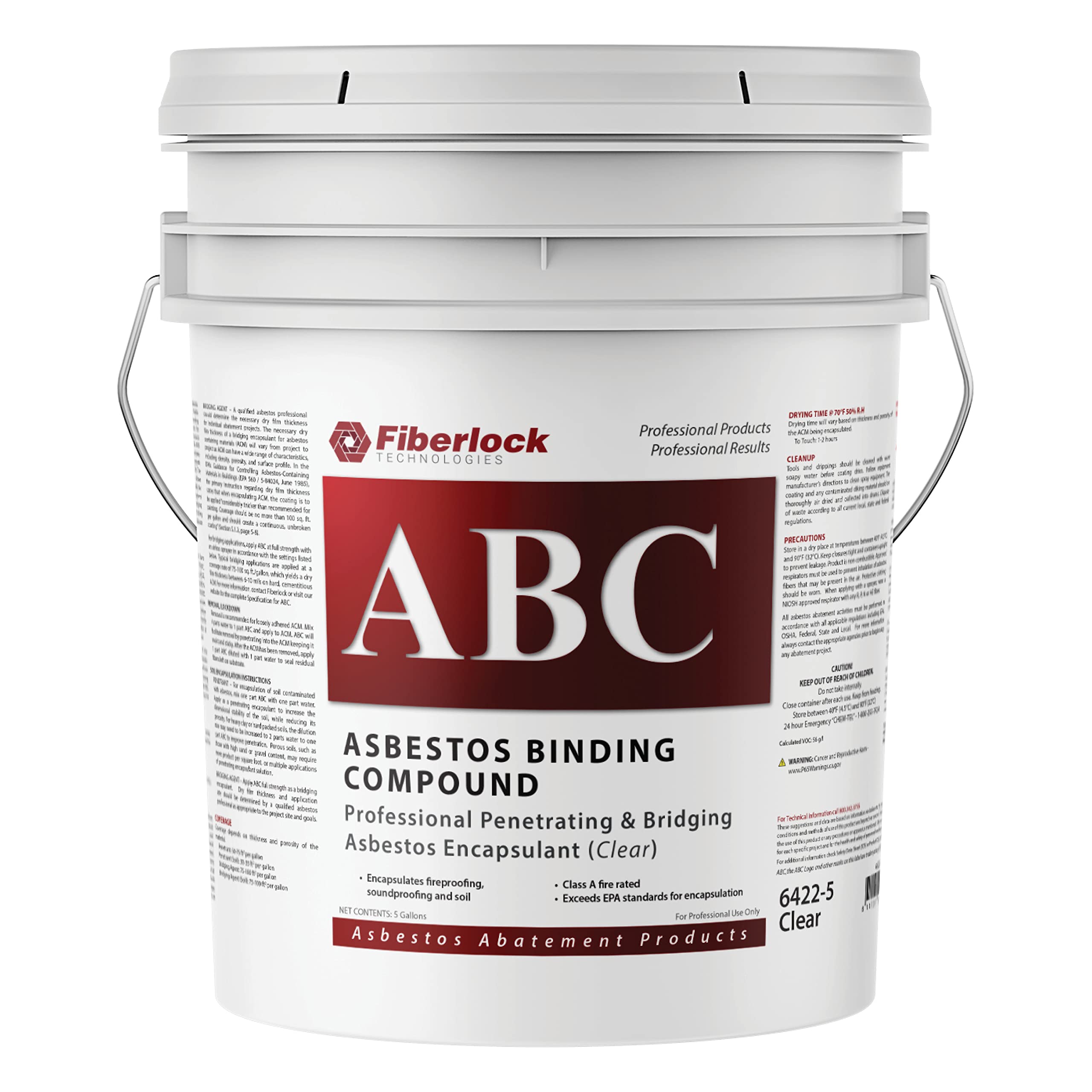 Fiberlock ABC Asbestos Binding Compound, Clear, 5 Gallons, Friable Asbestos Abatement Solution, Dilute with Water for Versatile Applications, Non-Flammable, Meets EPA Requirements