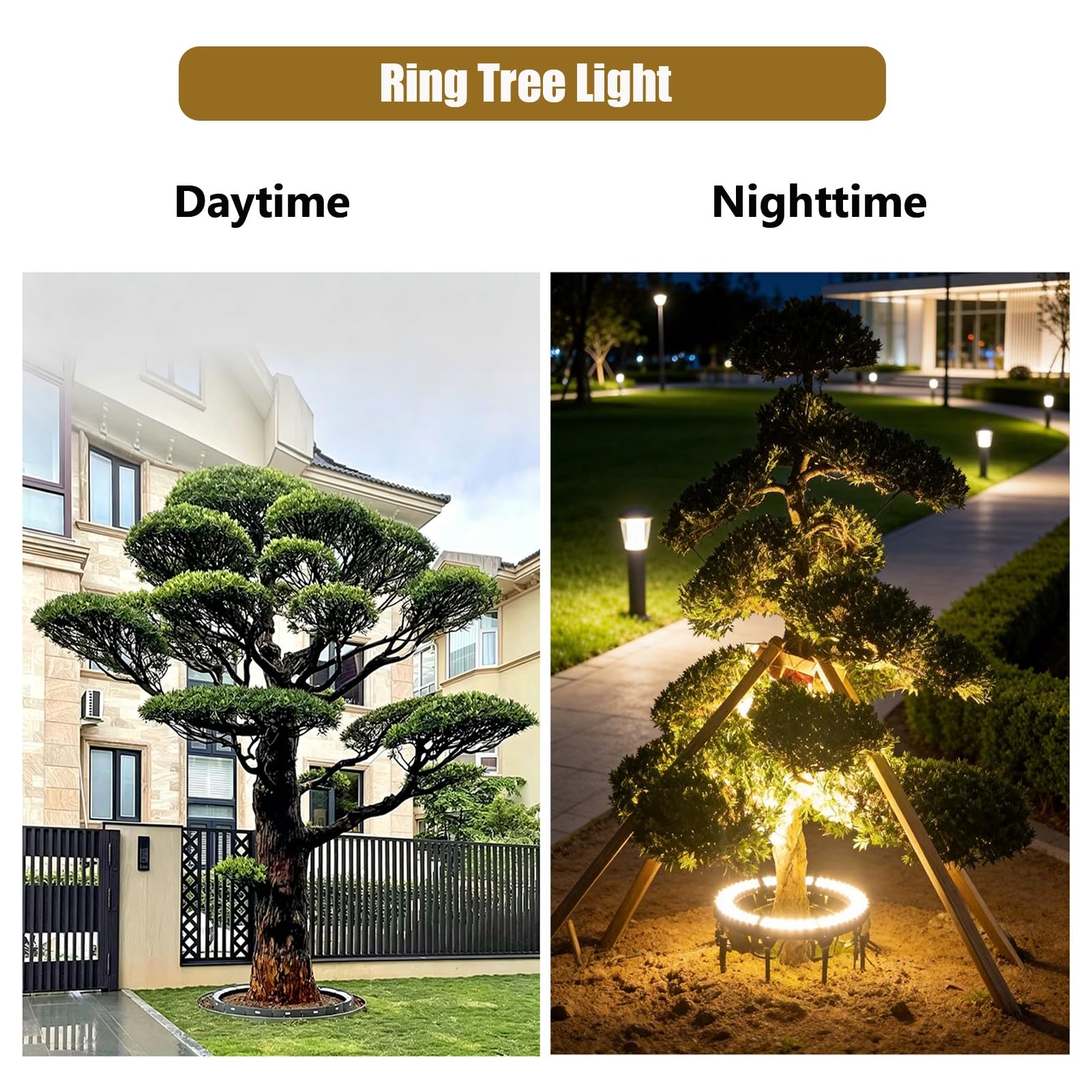 Lampa krajobrazowa LED, wodoodporna lampa LED IP65, 3000 K, ciepłe białe pierścienie świetlne do palm, dziedzińców, trawników i ogrodów zewnętrznych (220 V AC, 7 lamp)