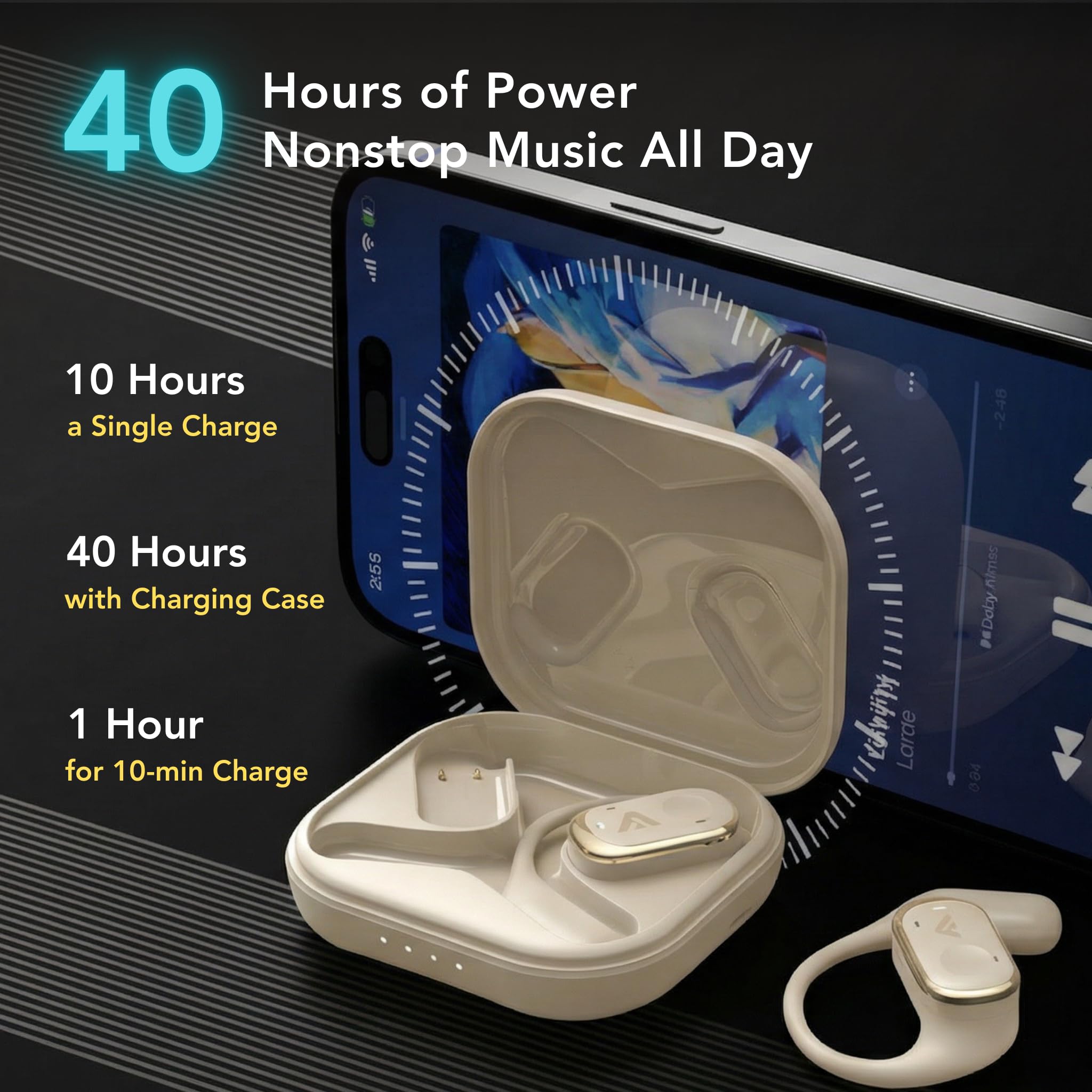 Auricolari con qualità del suono HD senza fili aperti, chiamate vocali chiare con tecnologia ENC a 4 microfoni, Bluetooth 5.4, resistenza all'acqua IPX4, durata della batteria di 40 ore, app mobile