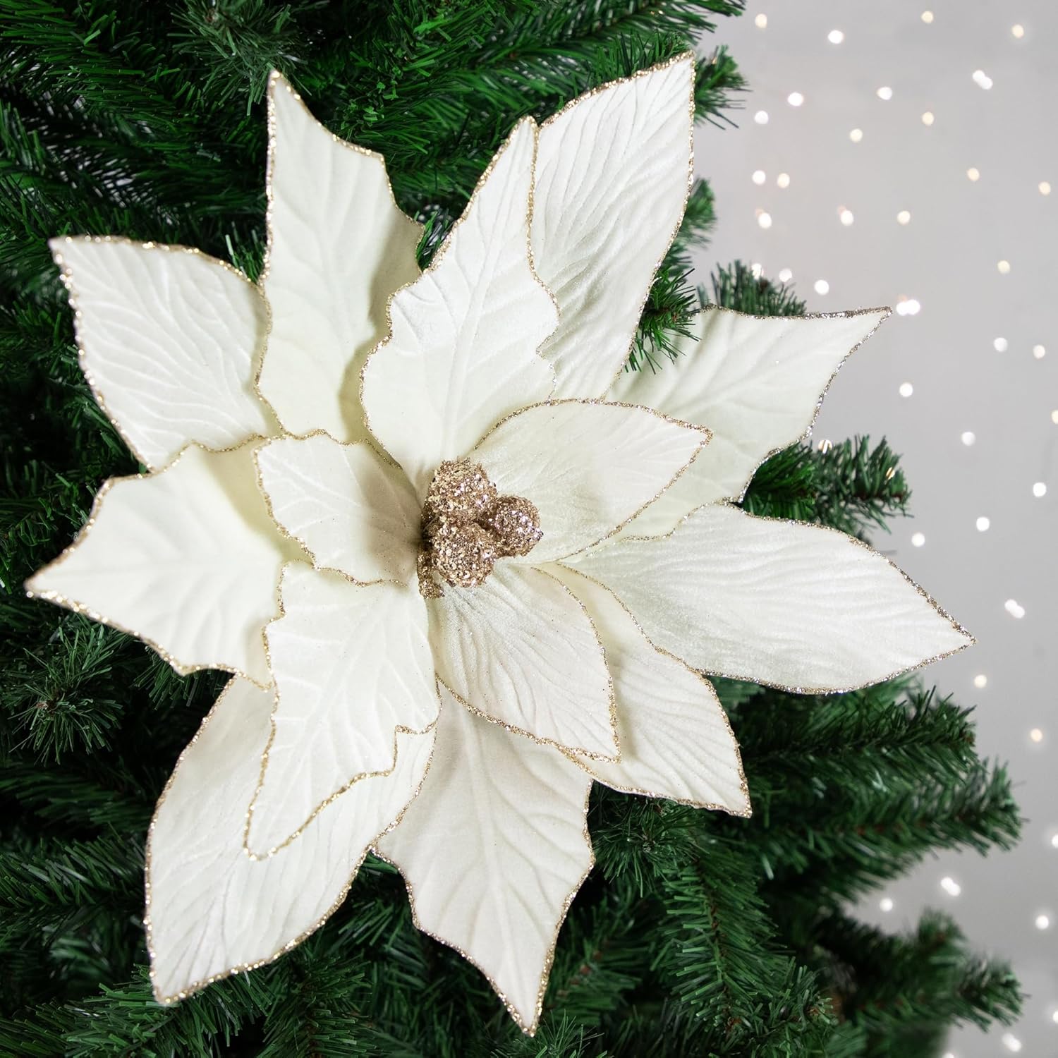 33" Cream and Champagne Gold Poinsettia Large Christmas Pick Ivory 33