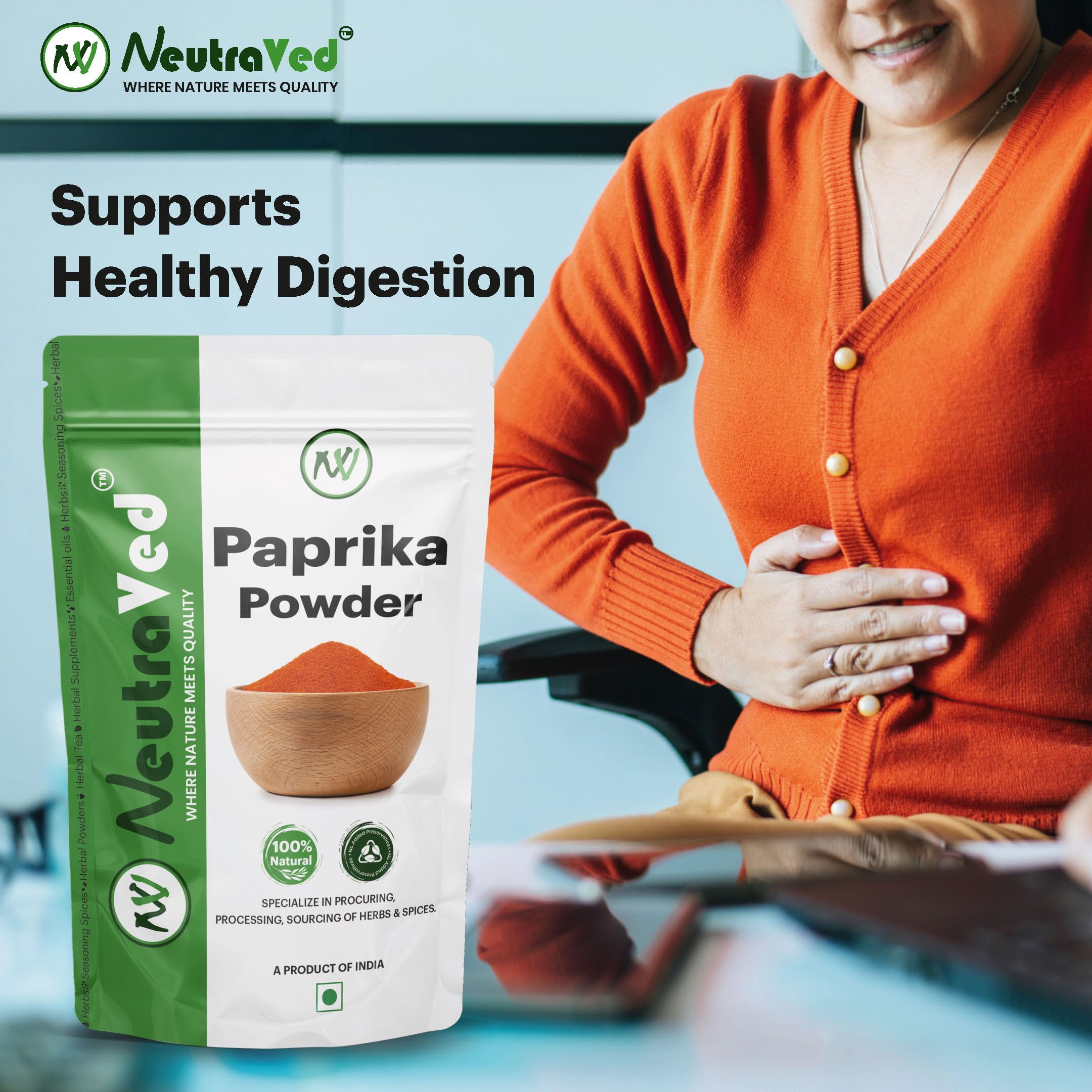 NeutraVed Paprika Powder 100g | Sweet & Mild Red Paprika Spice for Cooking, Seasoning & Garnishing | Comes in Standup Ziper Pouch - 100gm - Image 7 thumbnail