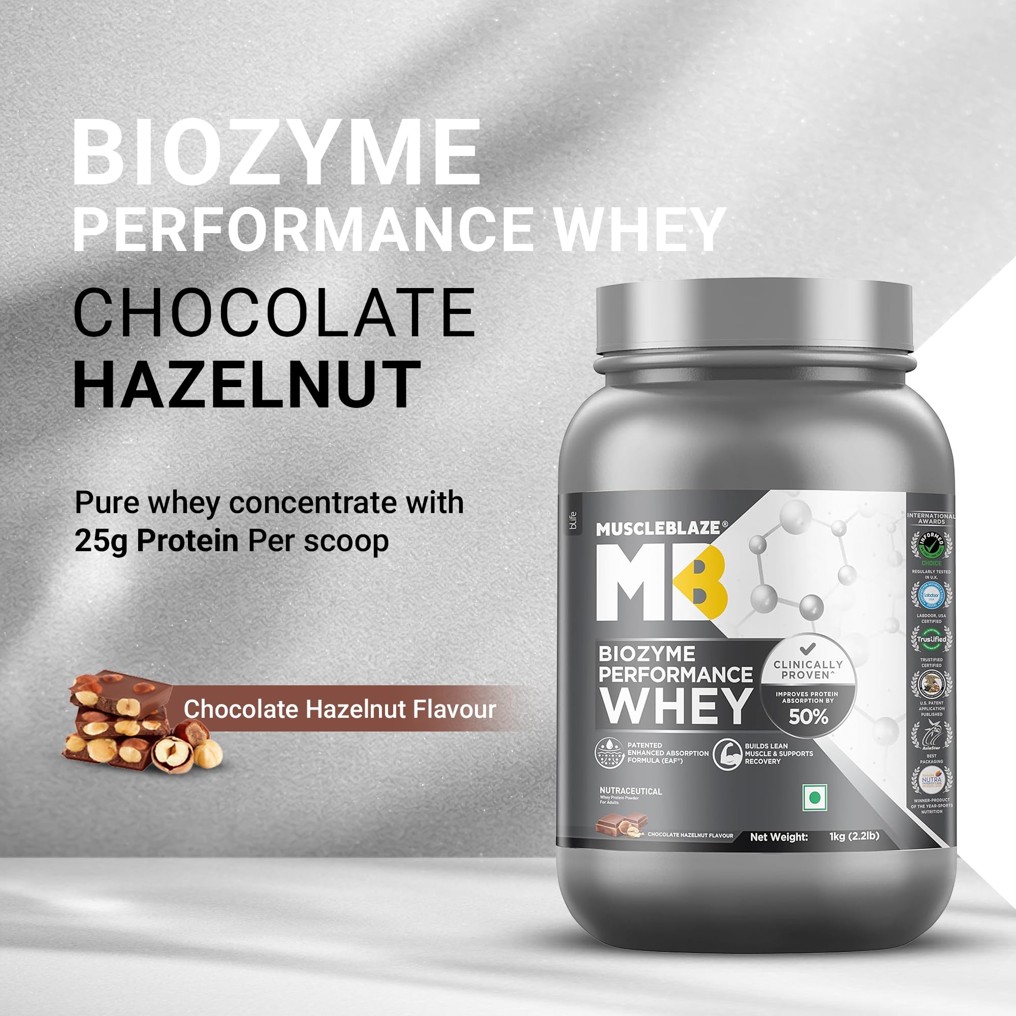 MuscleBlaze Biozyme Performance Whey Protein Powder, 1kg (2.2lbs) — Amazon image 2