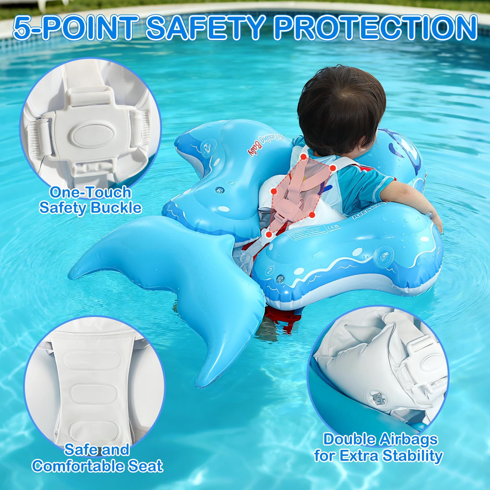 Qingning Flotador Bebe con Sombrilla Desmontable, Flotador de Piscina Hinchable con Asiento para Bebés 3-36 Meses, Flotador Infantil con Toldo para Piscina, Baby Pool Swimming Float
