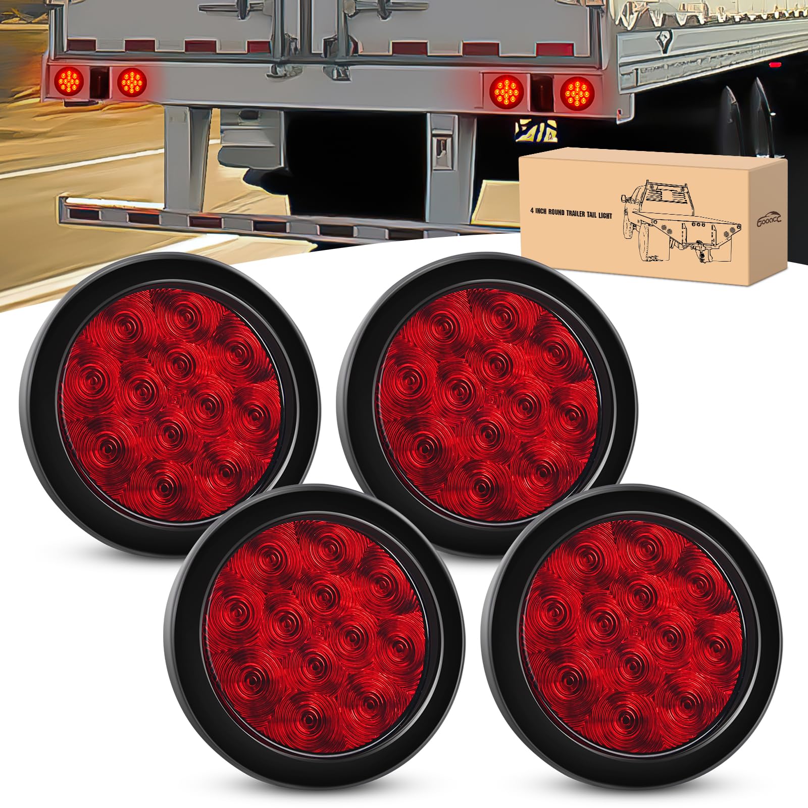 GOOACC 4 Inch Round Trailer Tail Light 2 PCS 12 LED