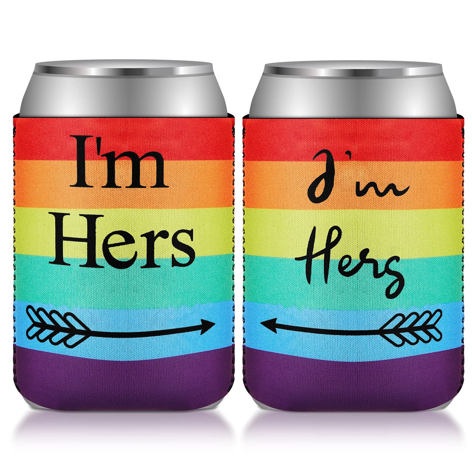 3 Pcs Lesbian Engagement Gift Lesbian Couple Wedding Present Idea Rainbow Neoprene Can Coolers Sleeves with Pink Velvet Bags for Gay LGBT Wedding Bachelorette Engagement Party Decorations