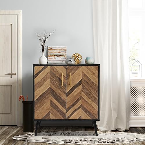 Miniatura 4 de Juego de 2 armarios decorativos de almacenamiento con puertas y estantes, moderno aparador con almacenamiento, armarios independientes Credenza de