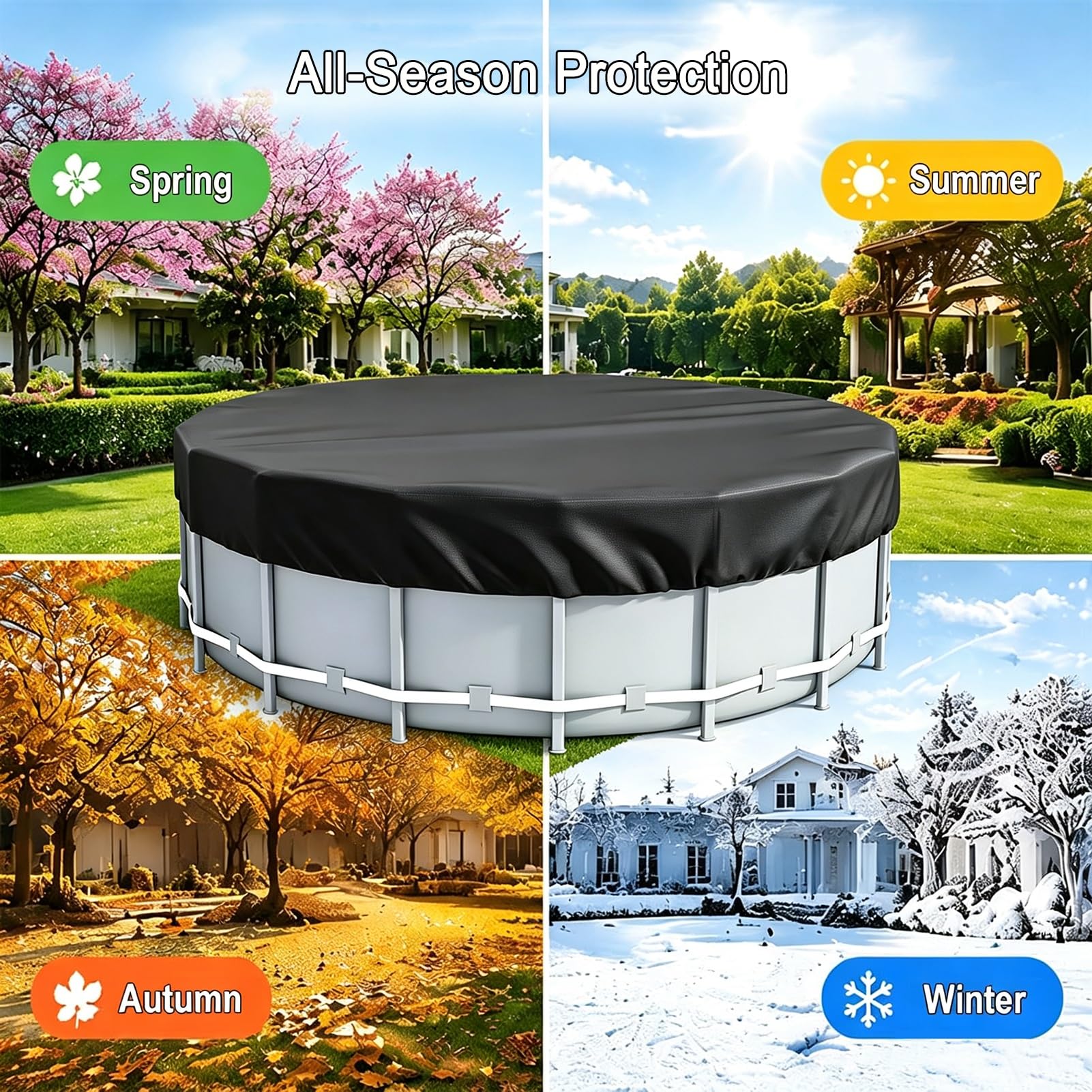 Cubierta Ronda para Piscina de 305cm 366cm,Cubierta Solar Impermeable a Prueba de Viento para Piscinas con cordón y Clavos para el Suelo protección UV para Piscina sobre el Suelo(21FT (640 * 20cm))