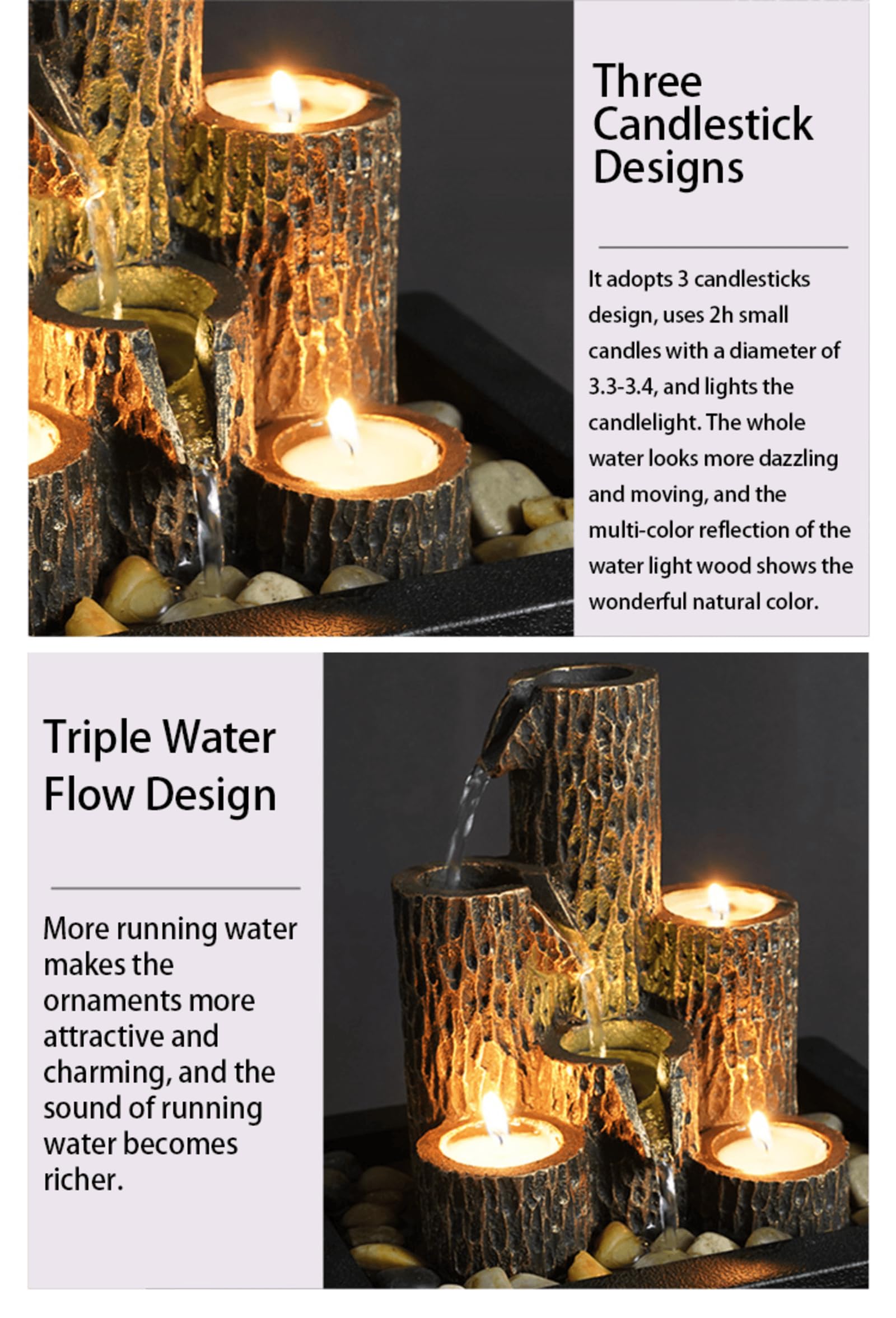 MIXIUJIEN Fontana da tavolo con struttura in legno naturale - Fontana a cascata a 3 livelli for il relax in casa e in ufficio