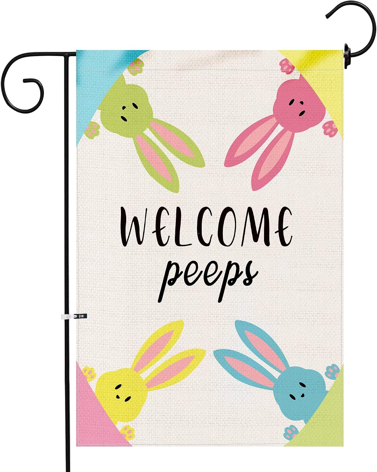 Hexagram Welcome Peeps Easter Garden Flag,Burlap Easter Yard Flag Double Sided,Outdoor Cute Bunny Peeps Small Garden Flag 12x18 Prime,Welcome Farmhouse Decoration