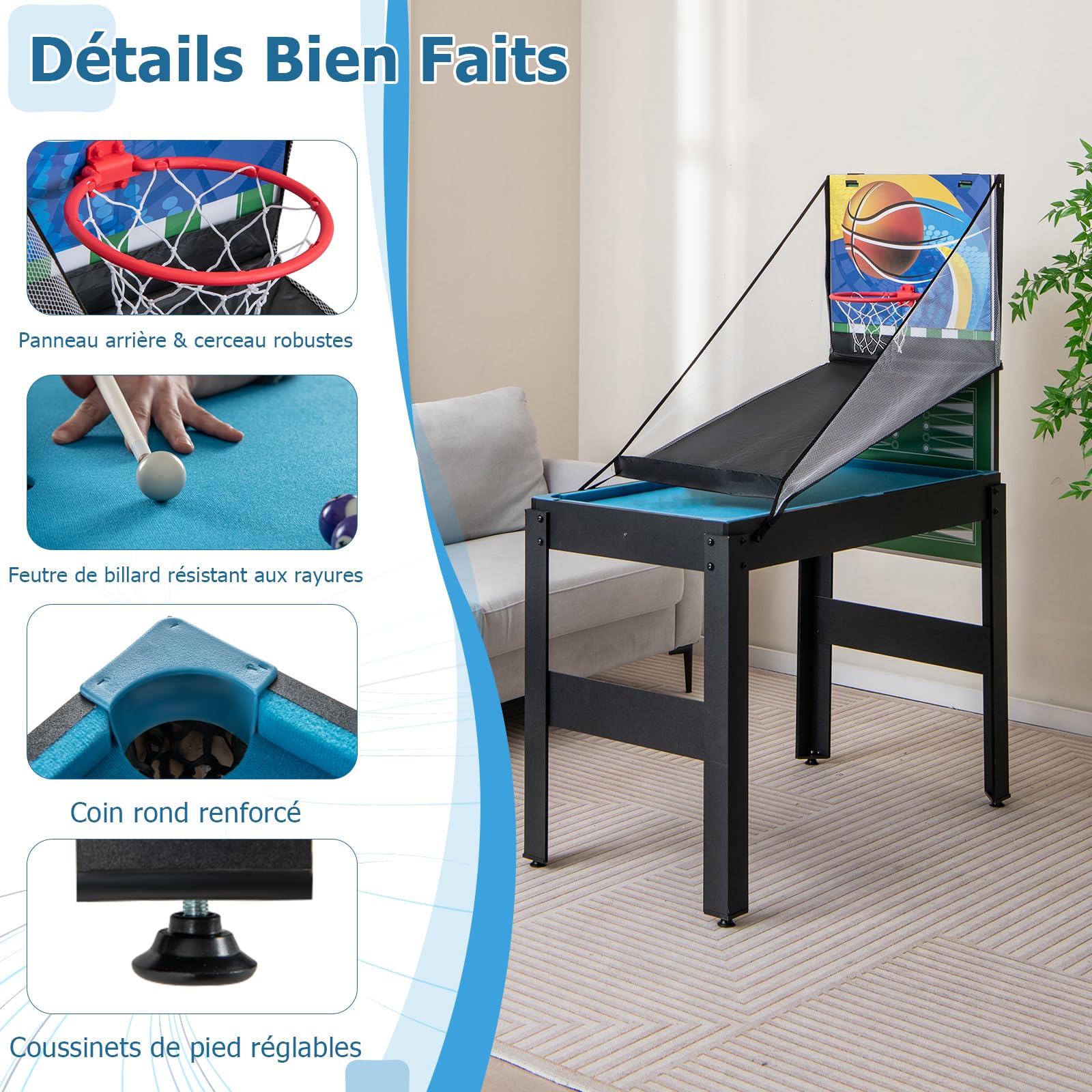 GOPLUS 14-en-1 Table Babyfoot, Table de Jeu Combinée avec Basketball, Billard, Baby-Foot, Tennis de Table, Hockey, Shuffleboard, Bowling, Échecs, Dames, Backgammon, Morpion,109 x 58 x 152 cm