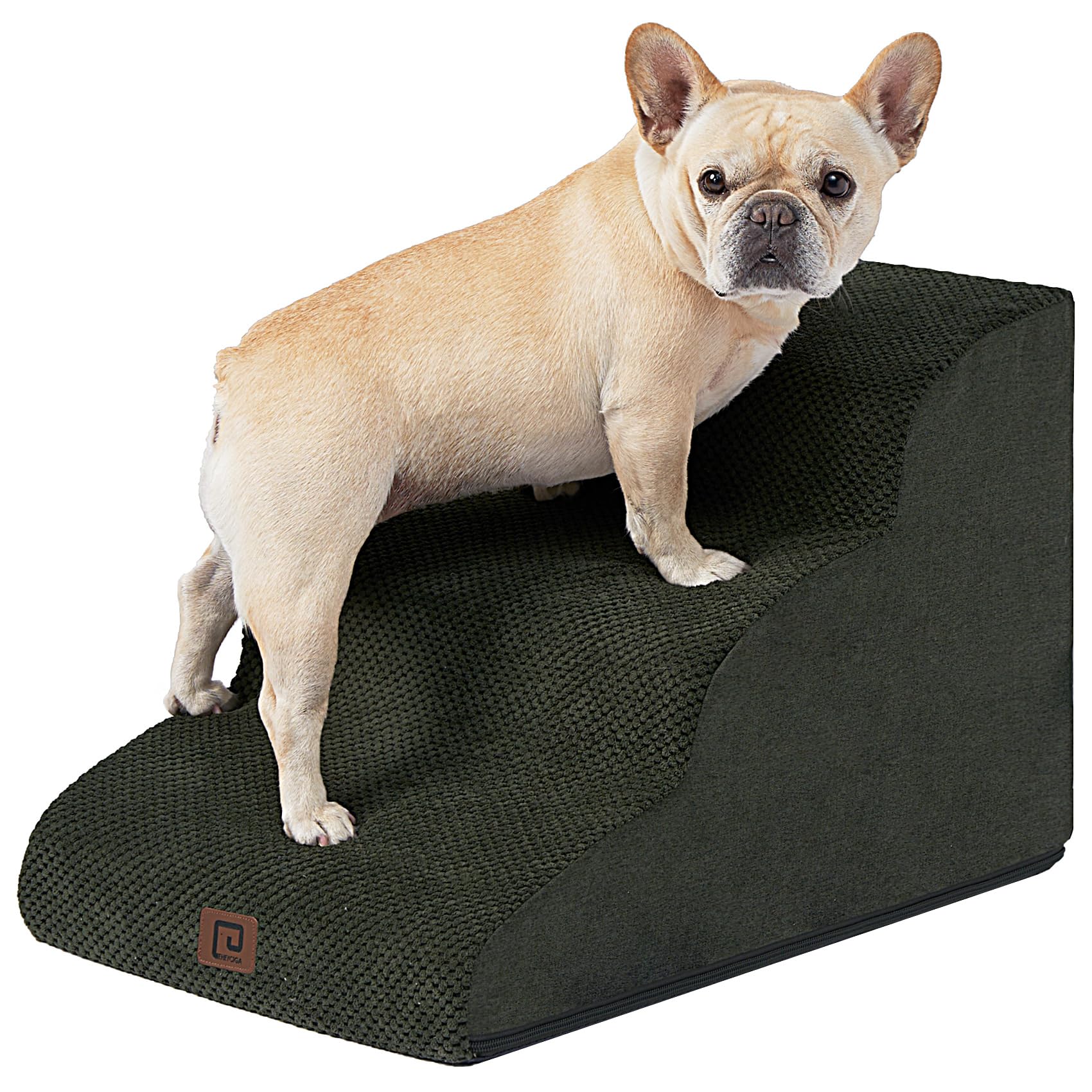EHEYCIGA Curved Dog Stairs for Small Dogs 15.7" H, 3-Step Dog Steps for Couch Sofa and Chair, Pet Stairs for Cats, Non-Slip Balanced Pet Steps Indoor, Olive Green