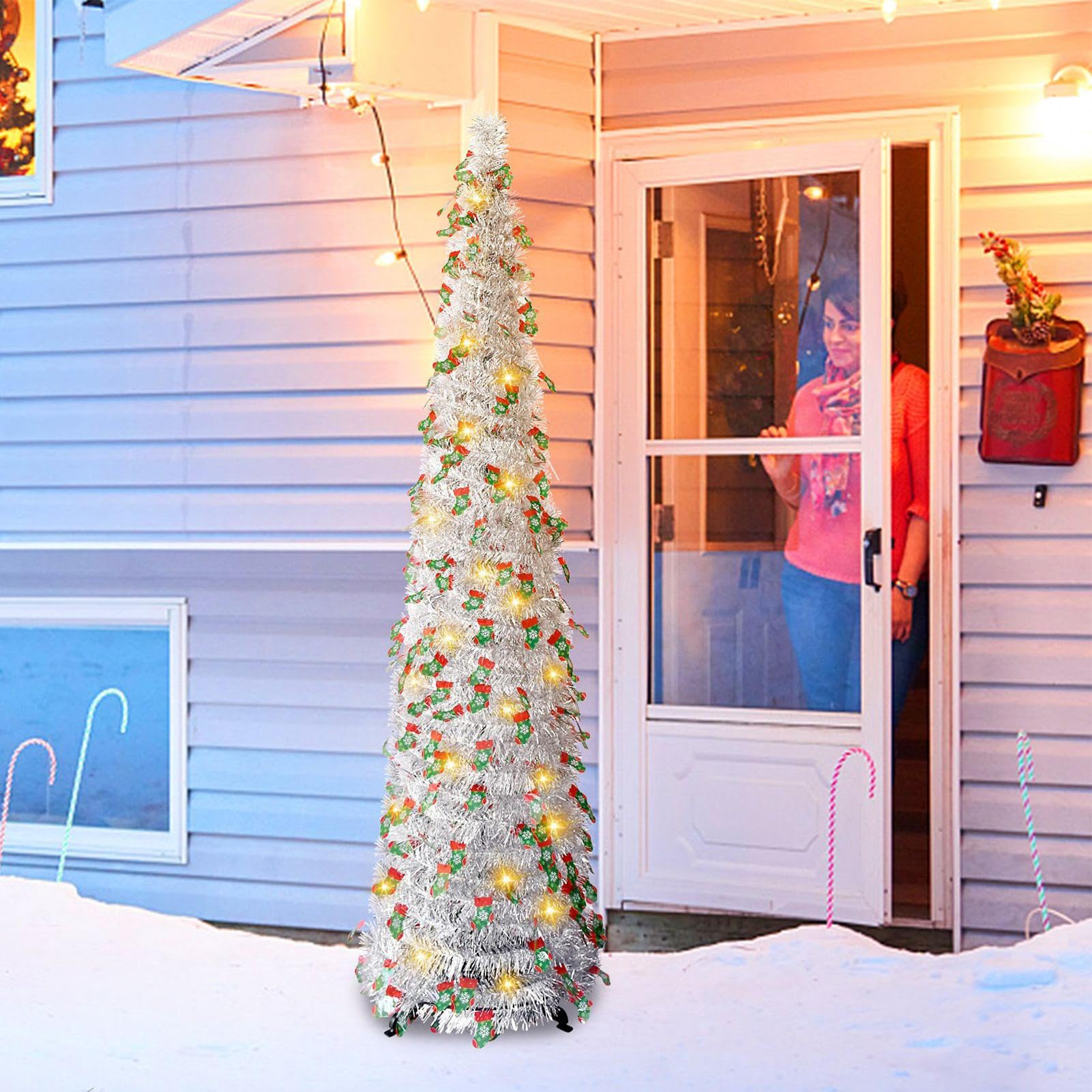 Árbol De Navidad Práctico 1.5 m Retráctil Decoración Hogareña | Árbol Navideño Exterior Grande Ajustable Para Interior Exterior Oficina Apartamento Restaurante Jardín Terraza Y