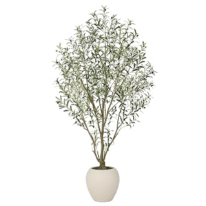 7FT Large Faux Olive Tree with 15Wx13 5H White Planter Indoor Artificial Olive Tree with Multi Branches and