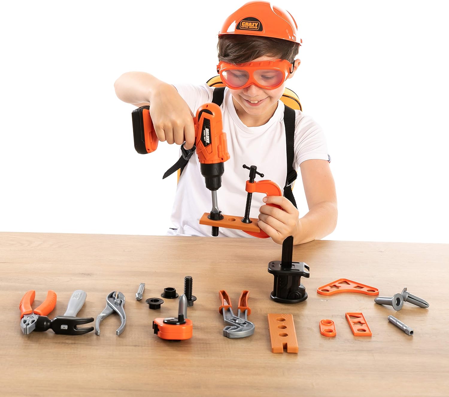 JOYIN 32 PCS Kids Construction Tool Toy Set Backpack of Tool Toys with Electric Power Drill Toy, Construction Helmet, Construction Tool Accessories for Construction Pretend Play : Toys & Games