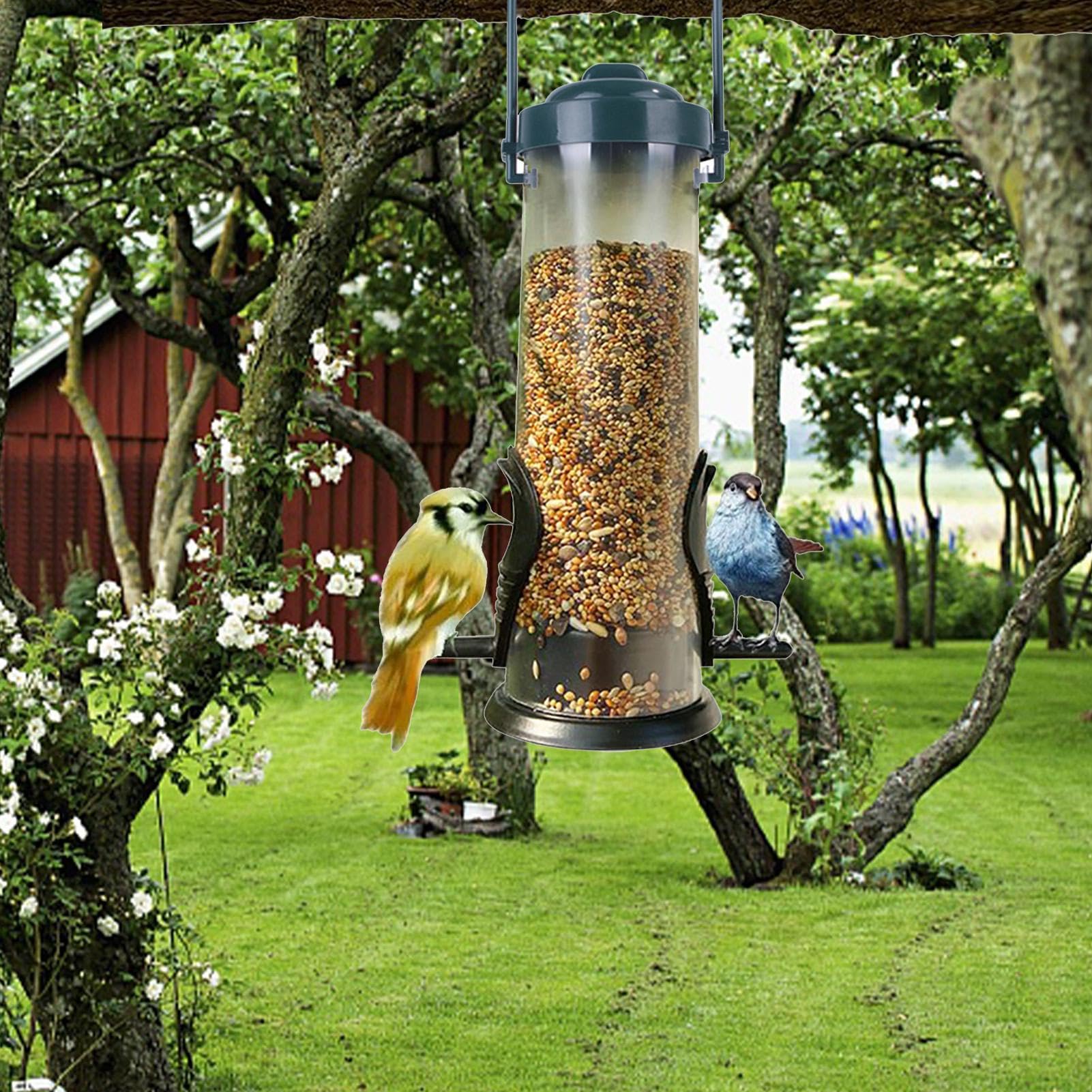 WILDLIFE HOME Groot robuust vogelvoederhuisje, speciaal voor grote vogels zoals spechten, elsters en eekhoorns, van massief hout met metalen dak, voederstation, vogelhuisje, voederdispenser