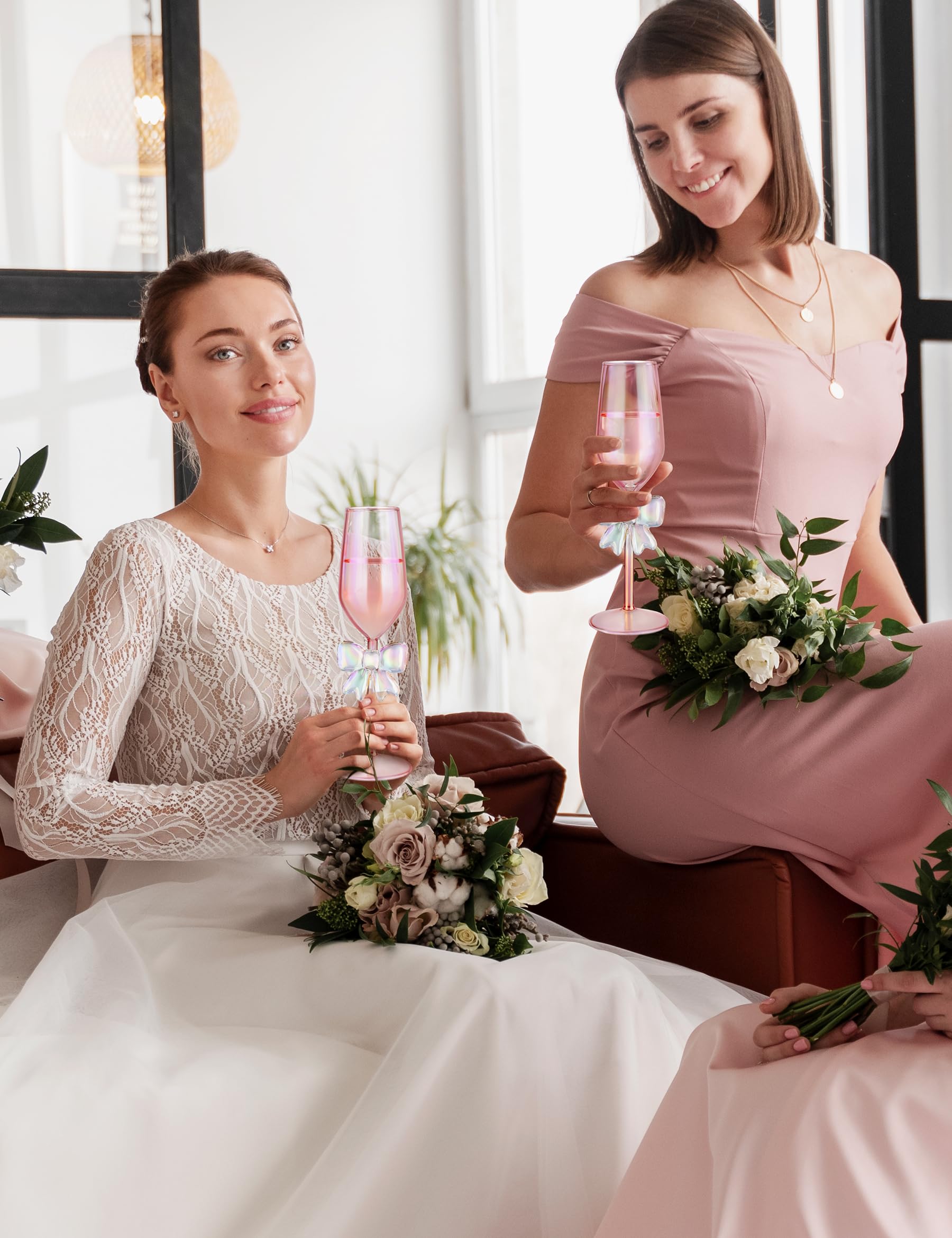 NiHome Lot de 2 verres à champagne rose iridescent