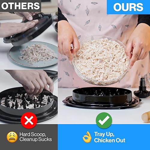 Miniatura 3 de American Brand - Trituradora de pollo profesional de 3 capas con bandeja extraíble, garras de carne, cepillo, herramienta trituradora de pechuga de