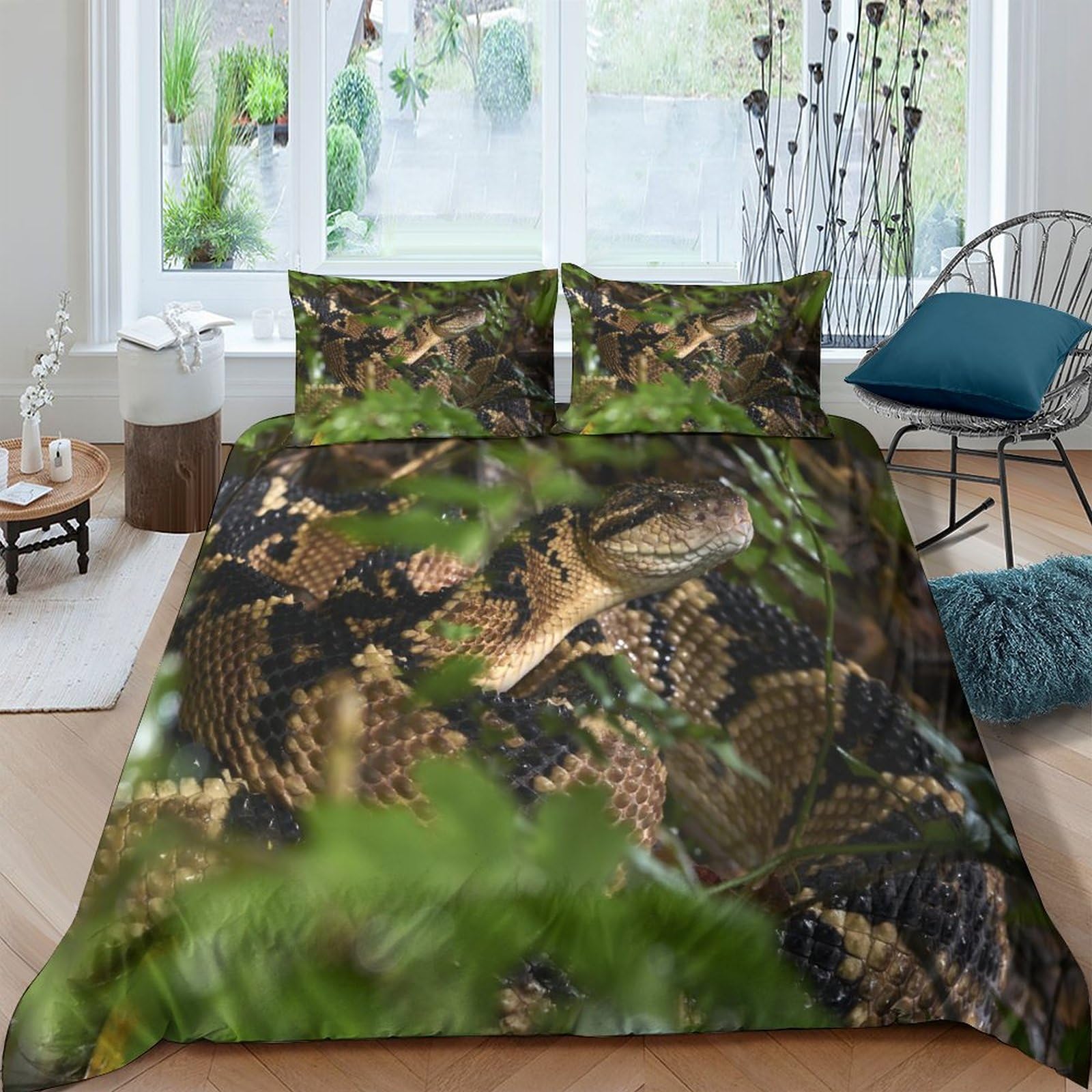 Housse de couette serpent 220x240 cm parure de lit 3 pièces imprimé 3D avec taies