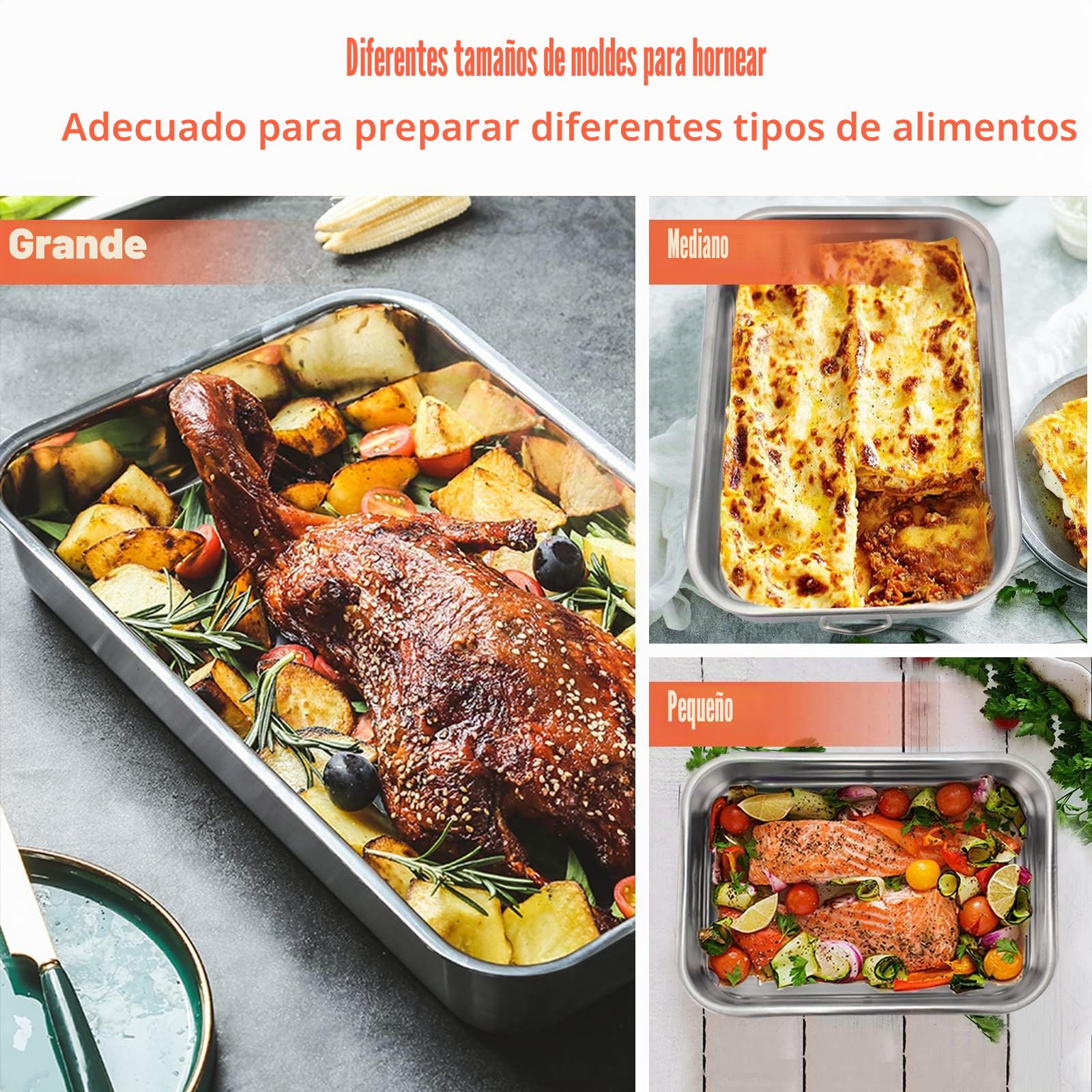 ROSSETTO Bandeja para Hornear Rectangular de Acero Inoxidable con Asas Plato para hornear Juego de 4 tamaños Rustidera de Horno Plato para lasaña
