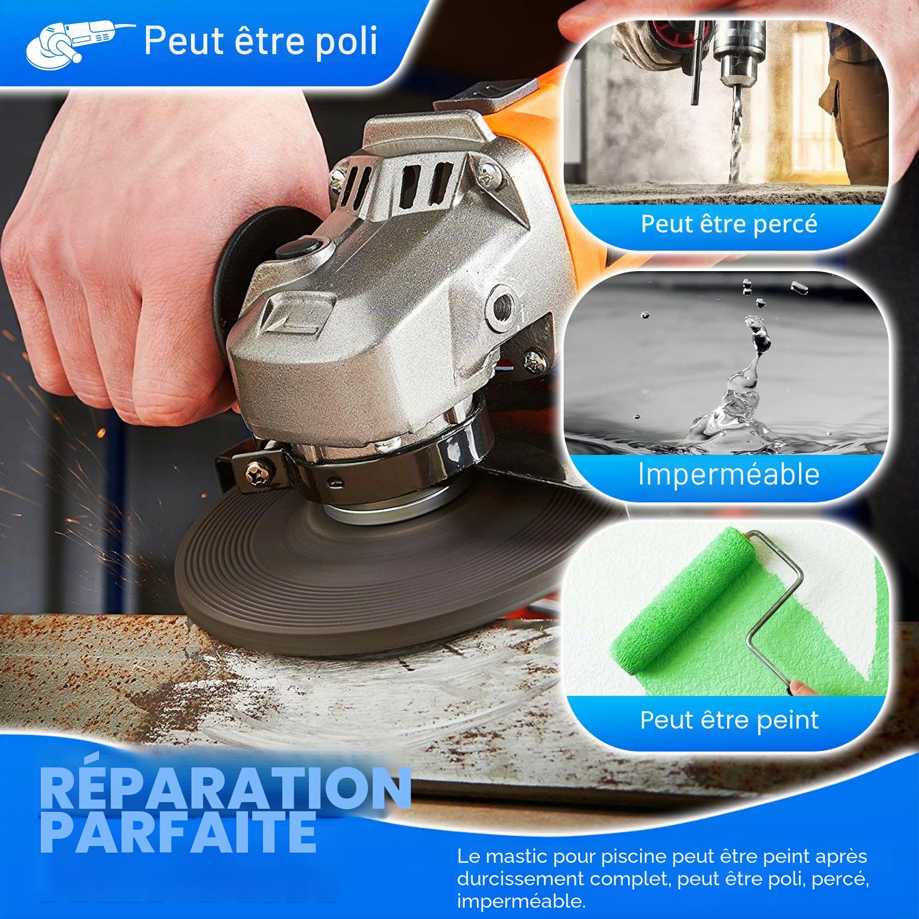 Mastic époxy 340g réparation rapide piscine sous l'eau sur l'eau 2 parties argile gravée métal carreaux plastique