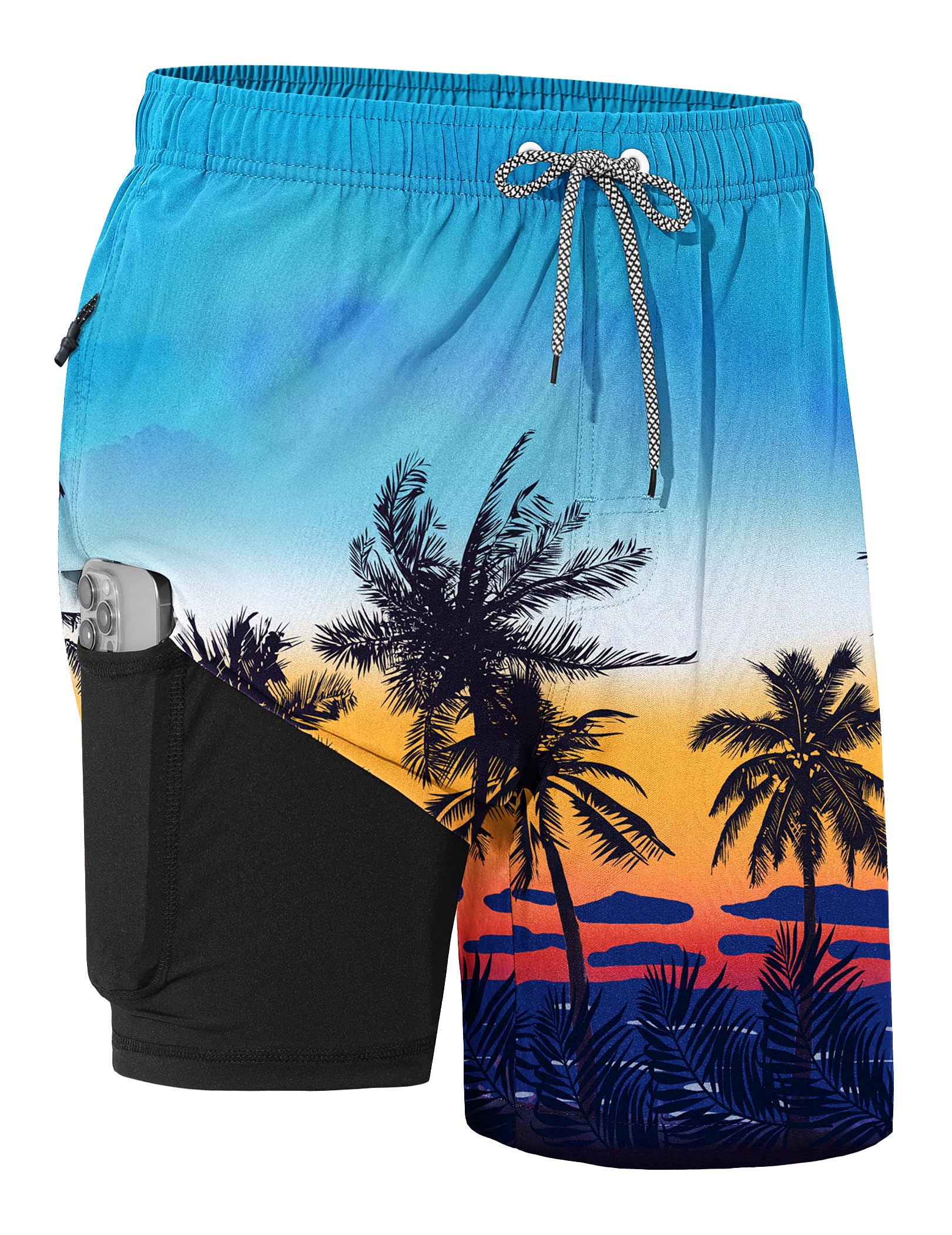 TARAINYA Bañador Hombre Cremallera 2‑en‑1 Compresión Verano M-4XL | Cordón de Cintura Regulable, 4 Bolsillos Prácticos, Regular‑fit, para Playa, Natación y Vacaciones