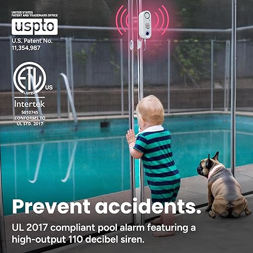 Miniatura 2 de TECHKO Alarma estroboscópica segura para piscina para niños, mascotas, certificación ETL UL 2017, resistente a la intemperie interiorexterior, luces