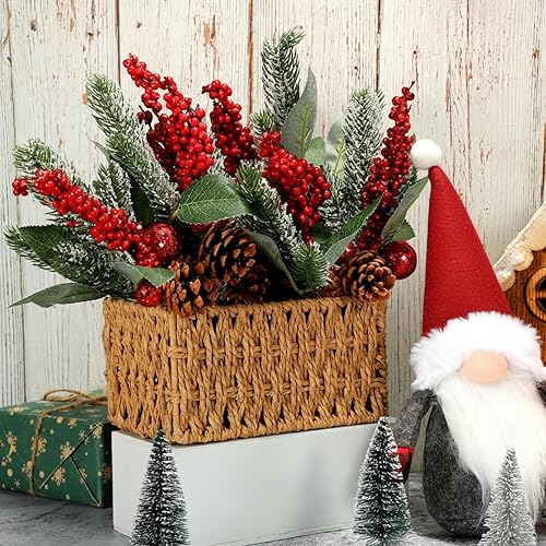 Vista 17 de Boao 12 púas de pino de Navidad grandes de 11 pulgadas, decoración de árbol de bayas rojas, púas y aerosoles con cono, ramas falsas artificiales