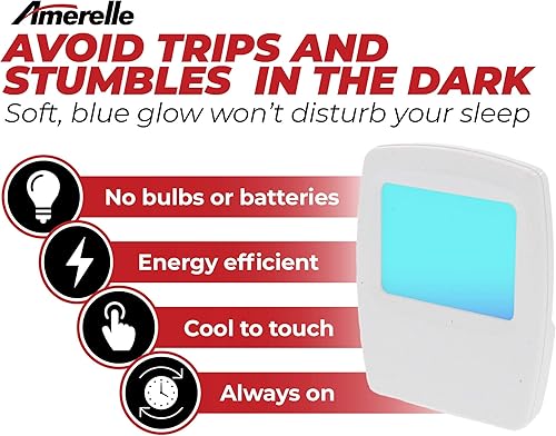 Miniatura 2 de AMERELLE Luz nocturna azul siempre encendida, paquete de 4 (71282), delgada, enchufable, luz LED con un brillo azul suave y frío, delgada adecuada