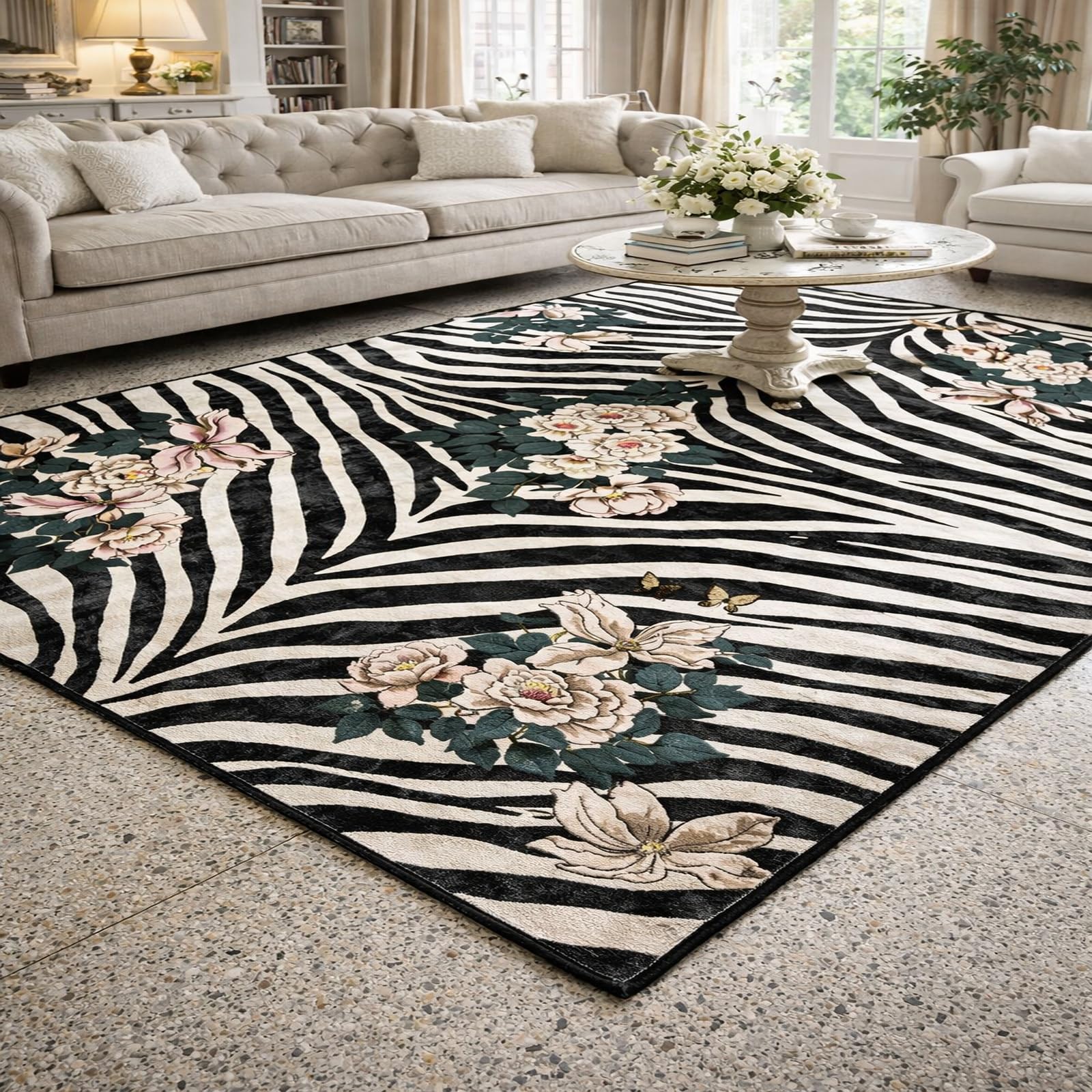 Tapis de salon moderne floral multicolore | 120x200 cm tapis à poils ras