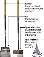 Vista 3 de Four Paws Juego de 3 piezas de rastrillo de acero inoxidable de mango largo para excrementos de perro, pala y sartén, herramienta de recolección