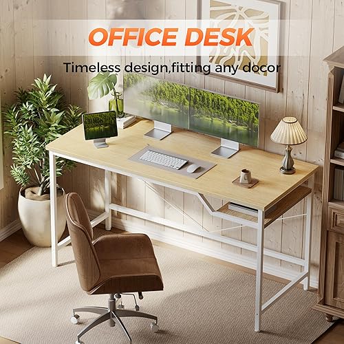 Miniatura 4 de Mericonia Escritorio de computadora de 55 x 24 pulgadas, escritorio de juegos para espacios pequeños, mesa de estilo moderno y simple para oficina