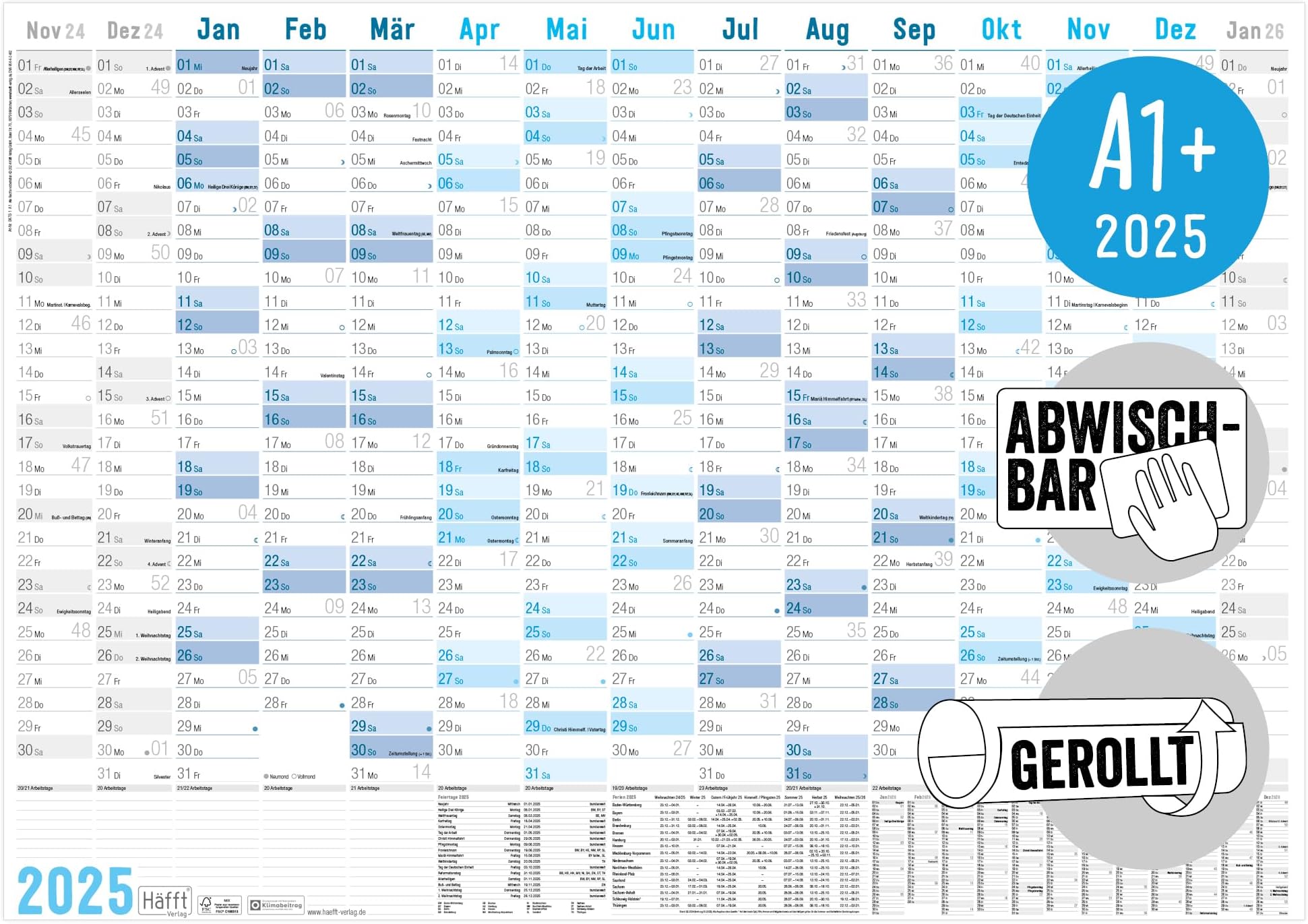 Terminal A0 Jahresplaner 2026 XXL - Abwischbarer Wandkalender Im Querformat