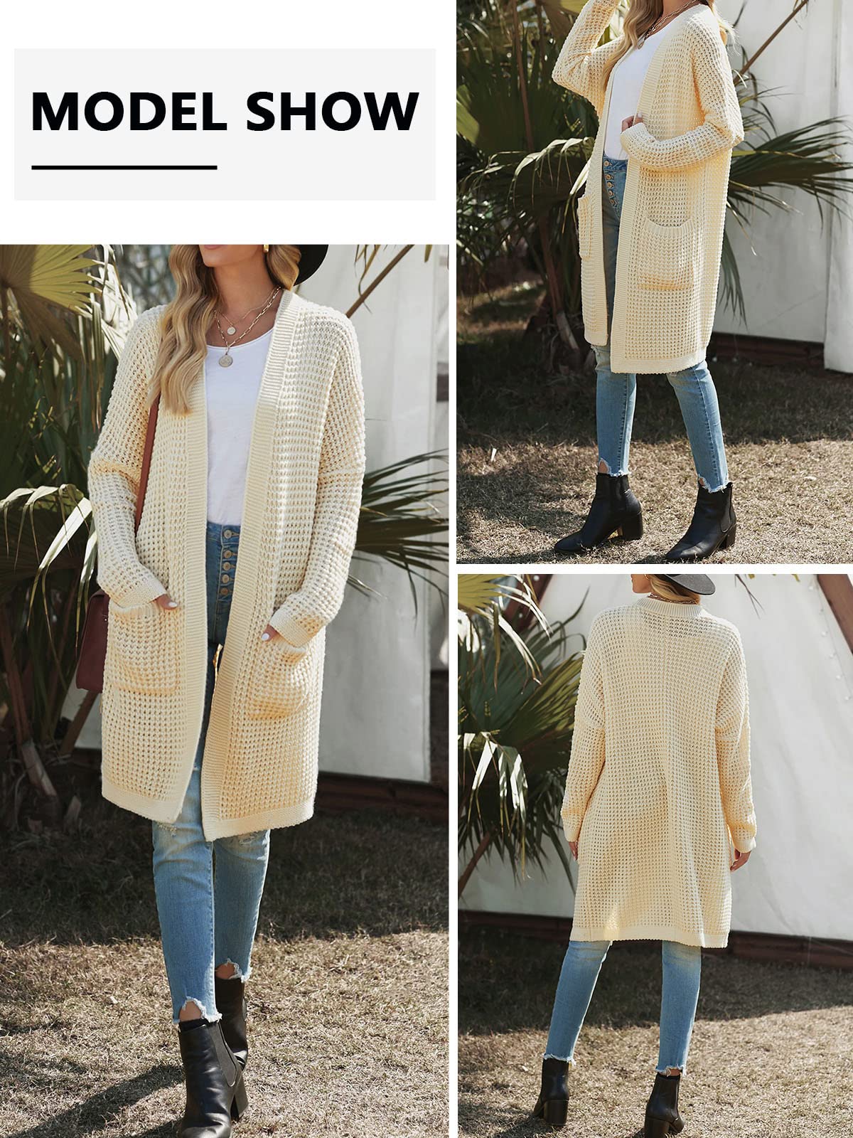 Uusollecy Cardigan Mujer Larga Chaqueta Punto Grueso Monocolor para Otoño e Invierno Abrigo Informal con Bolsillo