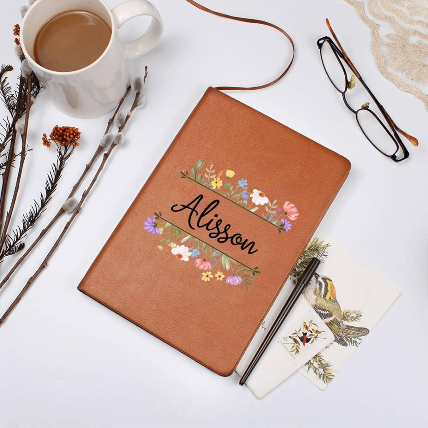 Hilis Personalized Journal for Women or Men, 12 Design, Custom A5 Vegan Leather Lined Notebook for Writing, Daily Dairy, Dream Wellness Travel