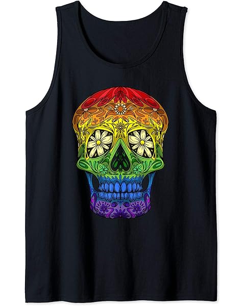 Funny Sugar Skull Gift For Men Women Cool LGBT Pride Flag Tank Top