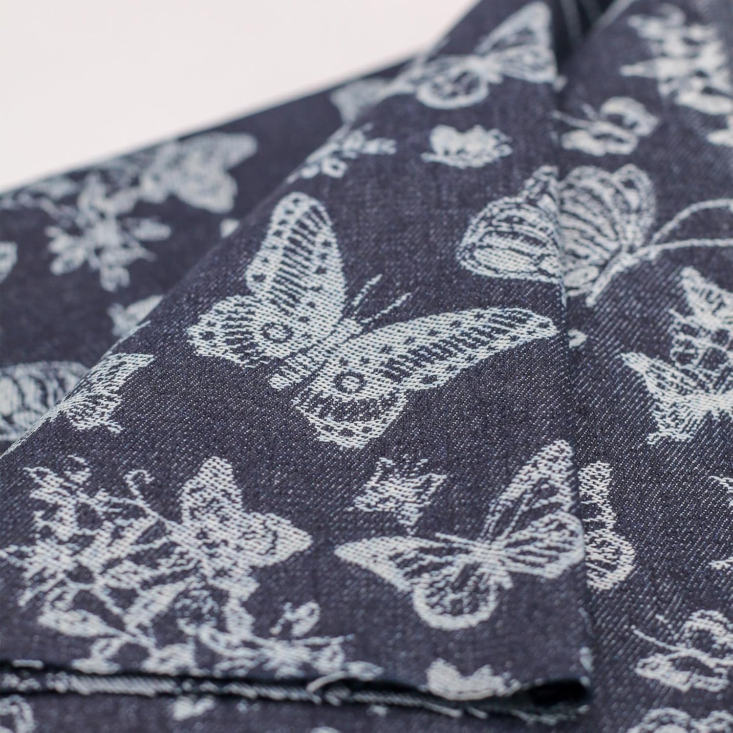 9.4 oz Unwashed Butterfly Jacquard Cotton Fabric, Deep Blue,180cm Width,Non-Stretch for Jeans,Jackets & DIY Sewing (3 Yard pre Cut)