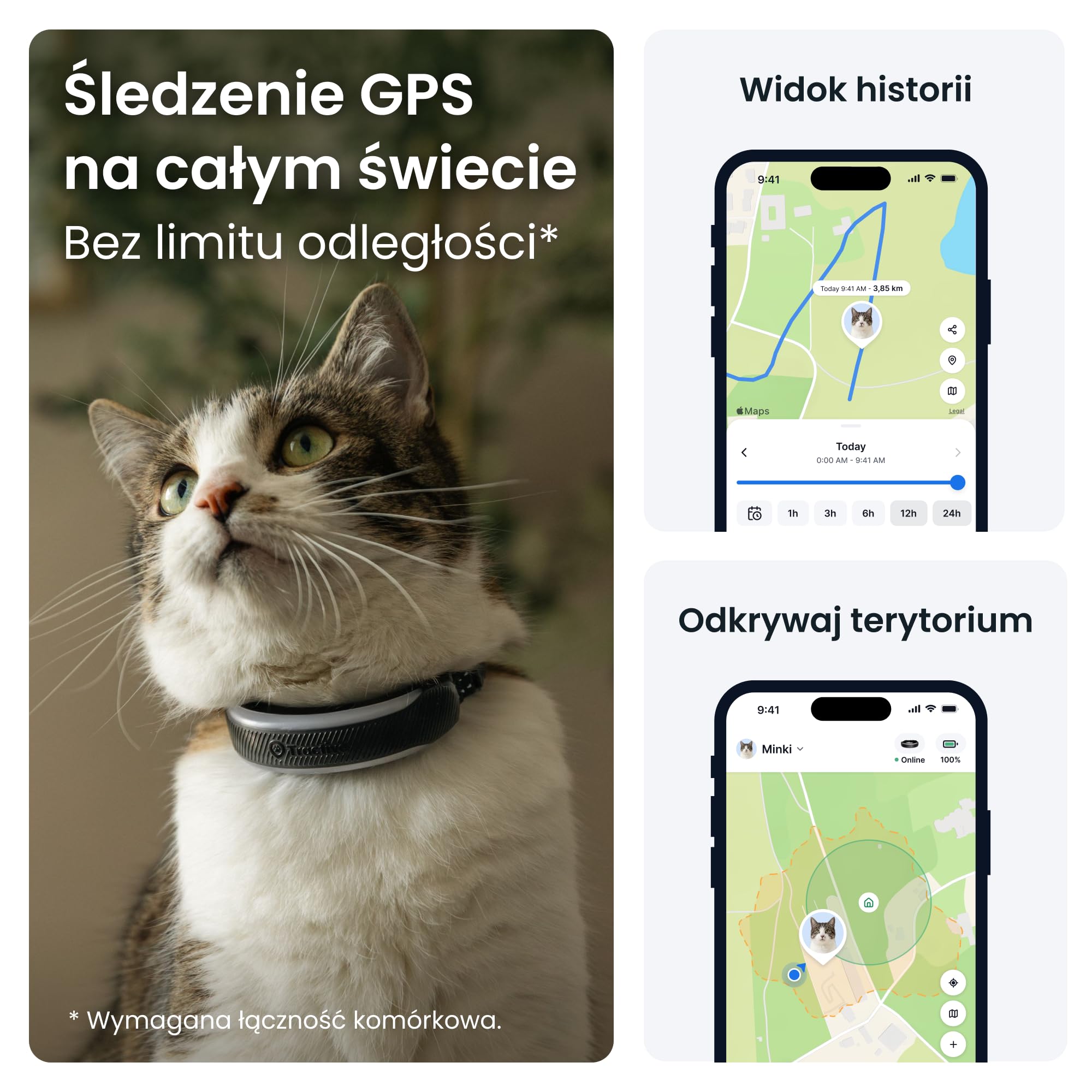 Tractive Inteligentny lokalizator GPS dla kotów Mini | model 2026 | lider na rynku | lokalizacja na żywo | ostrzeżenia zdrowotne i wartości witalne | zamknięcie bezpieczeństwa | zintegrowana obroża