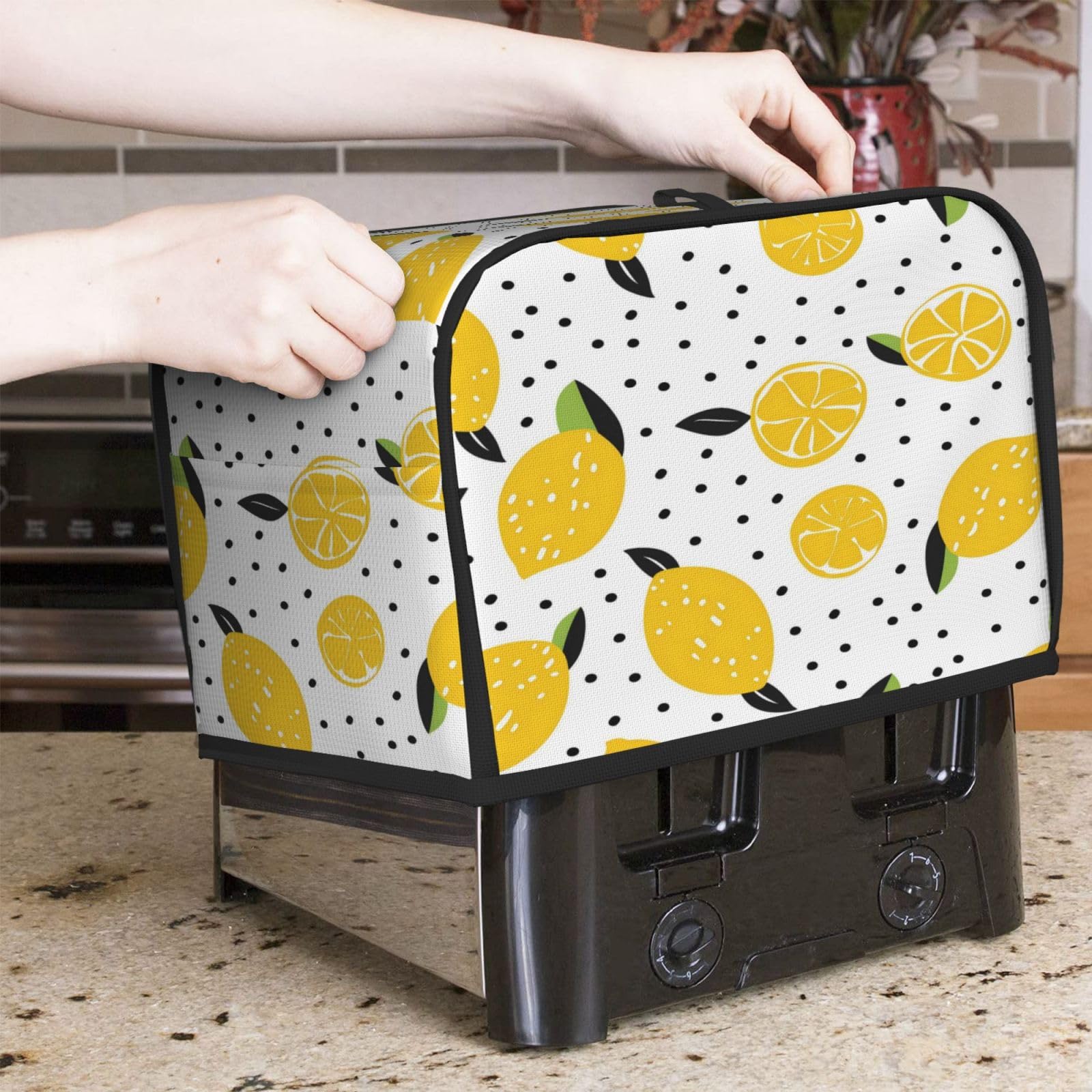 Cubierta para tostadora con patrón de limón amarillo, ranura ancha de 2 rebanadas, a prueba de polvo, impermeable, para electrodomésticos de cocina, con lazo para colgar, protector de 7