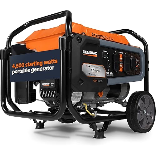 Generac 4,500 Starting Watt Portable Gas Generator - Home Backup or RV Ready - Heavy Duty Frame - Quiet, Long Runtime, Emergency Power- 49-State Compliant
