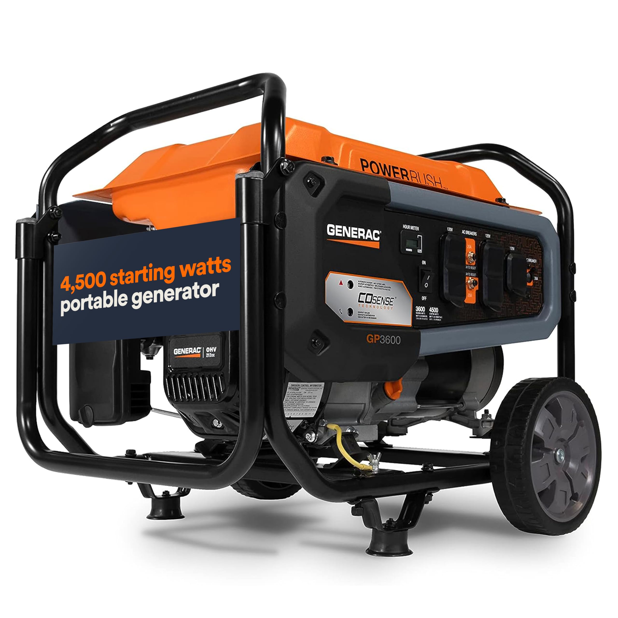 Generac 4,500 Starting Watt Portable Gas Generator - Home Backup or RV Ready - Heavy Duty Frame - Quiet, Long Runtime, Emergency Power- 49-State Compliant