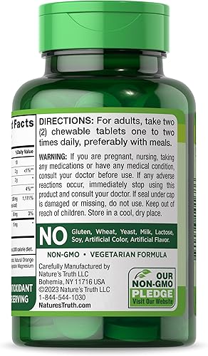 Miniatura 5 de Vitamina C masticable con escaramujos  500 mg  60 tabletas  Suplemento vegetariano, sin OMG y sin gluten  por Nature's Truth