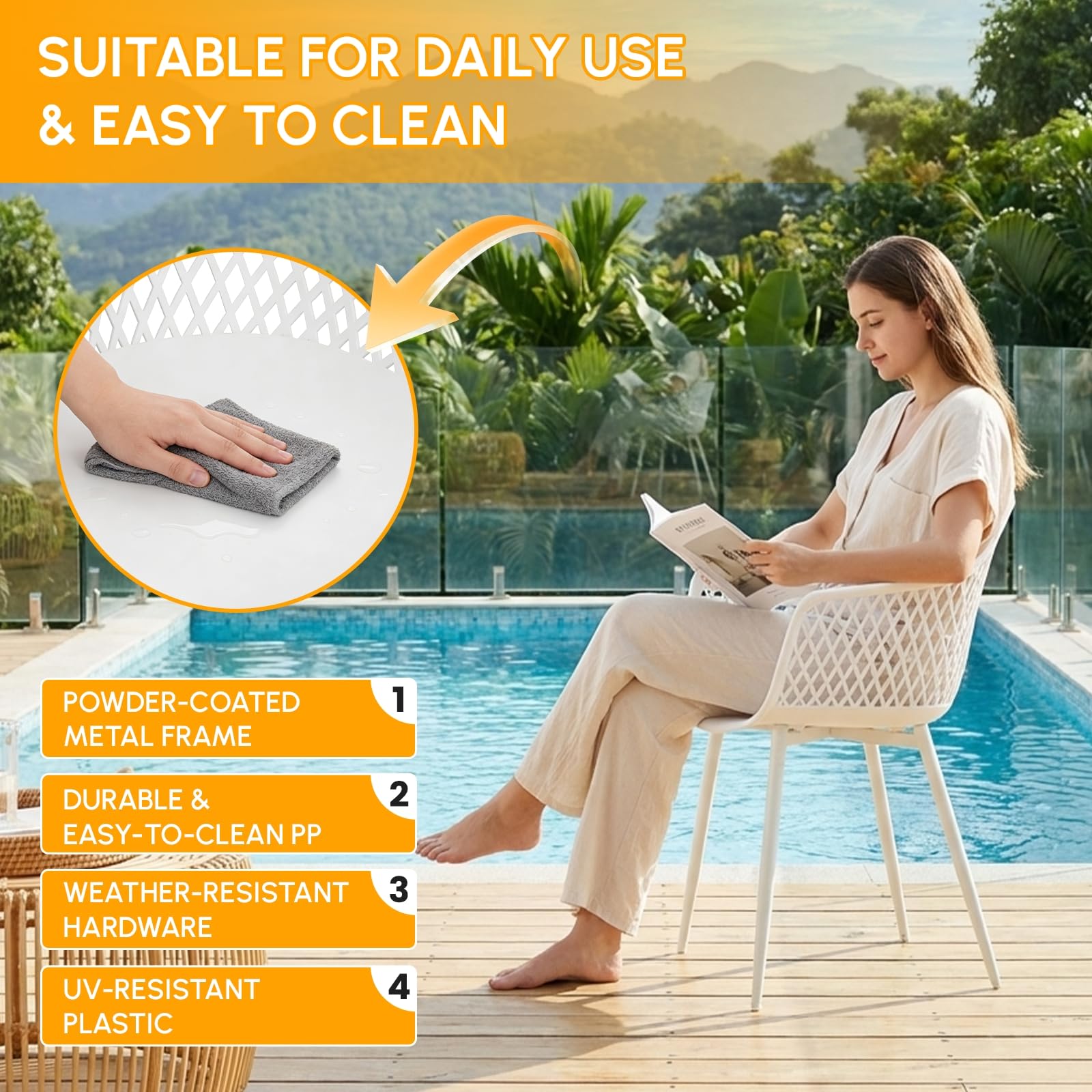 buybyroom Sedie da Giardino, Set di 6 Sedie da Esterno con Braccioli, per Giardino, Soggiorno, Sala da Pranzo, Bianco